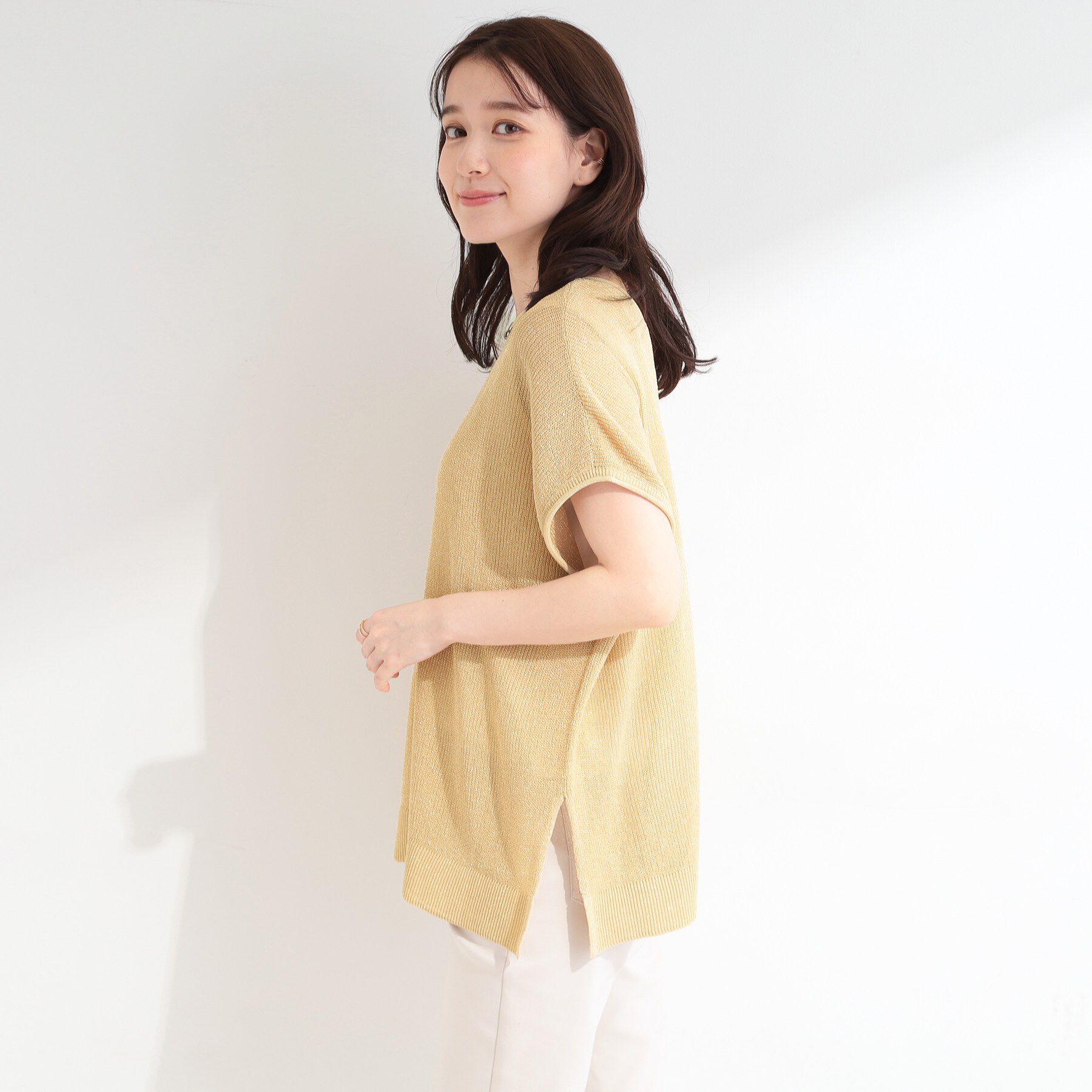 SHOO･LA･RUE「【2点セット/前後2WAY/洗濯機可/S-LL】体型カバーも叶う ラメ畦ニット+タンクトップ」|その他|