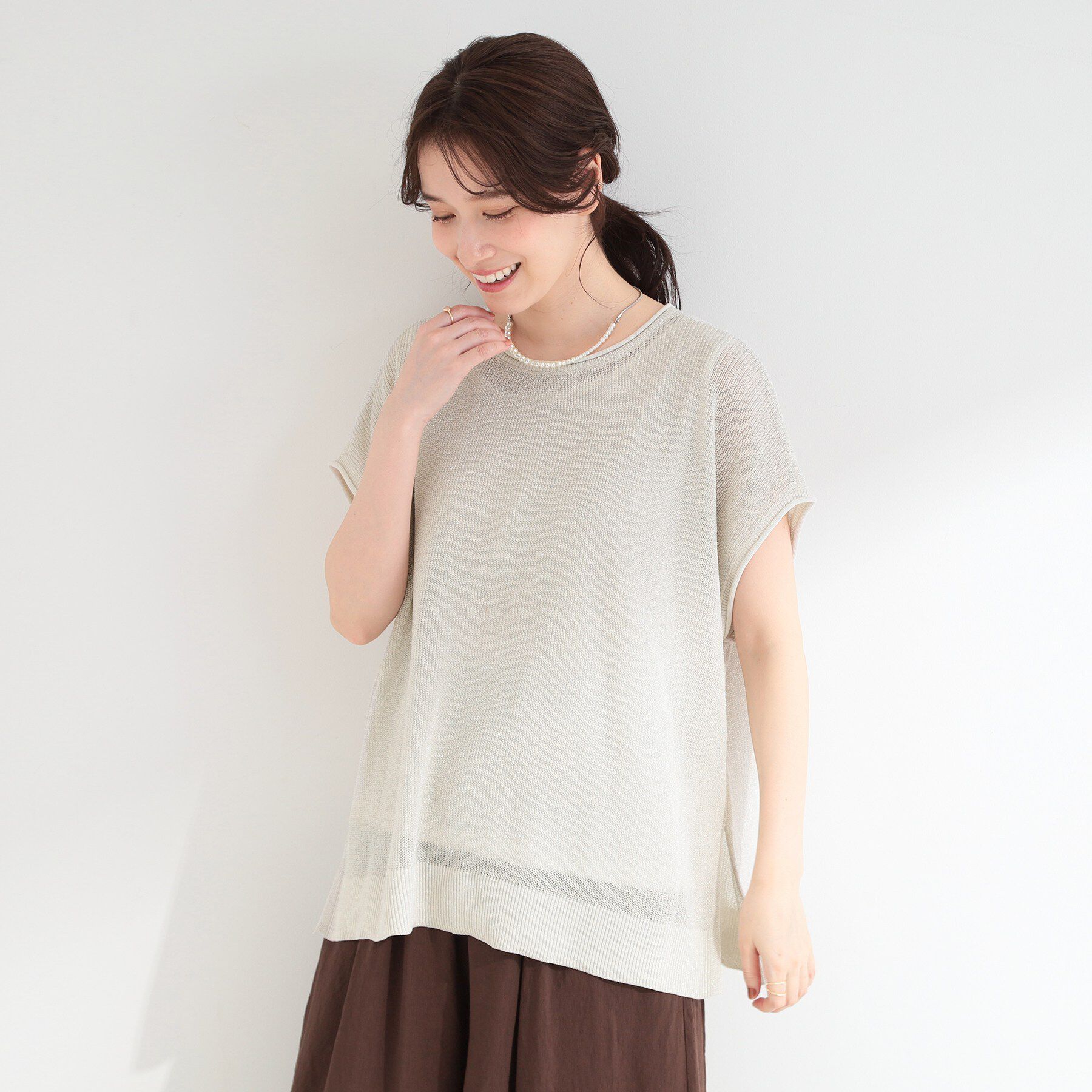 SHOO･LA･RUE「【2点セット/前後2WAY/洗濯機可/S-LL】体型カバーも叶う ラメ畦ニット+タンクトップ」|その他|
