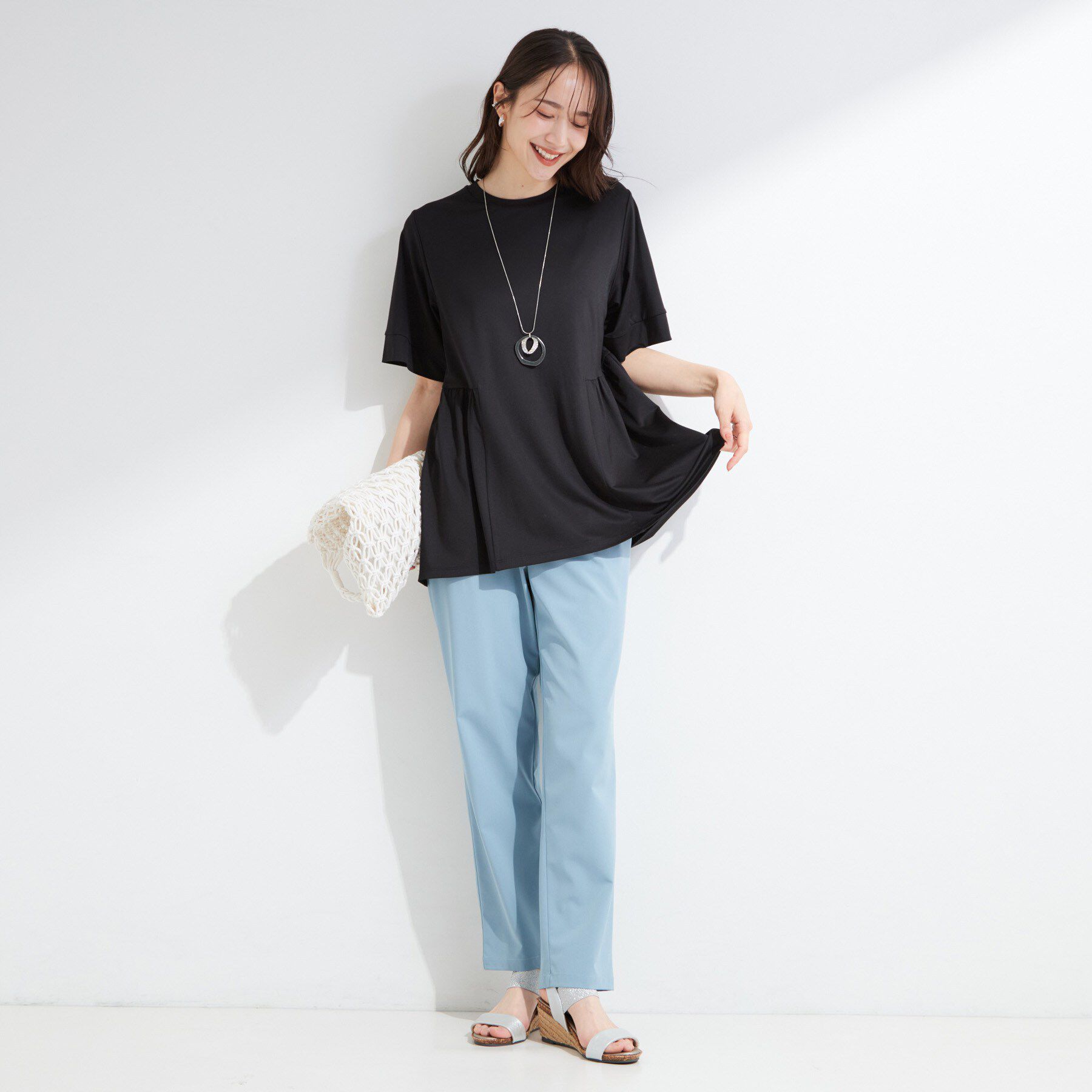 SHOO･LA･RUE「【ひんやり/UV/体型カバー】インせず着られる サイドギャザー切替トップス」|Tシャツ・カットソー|