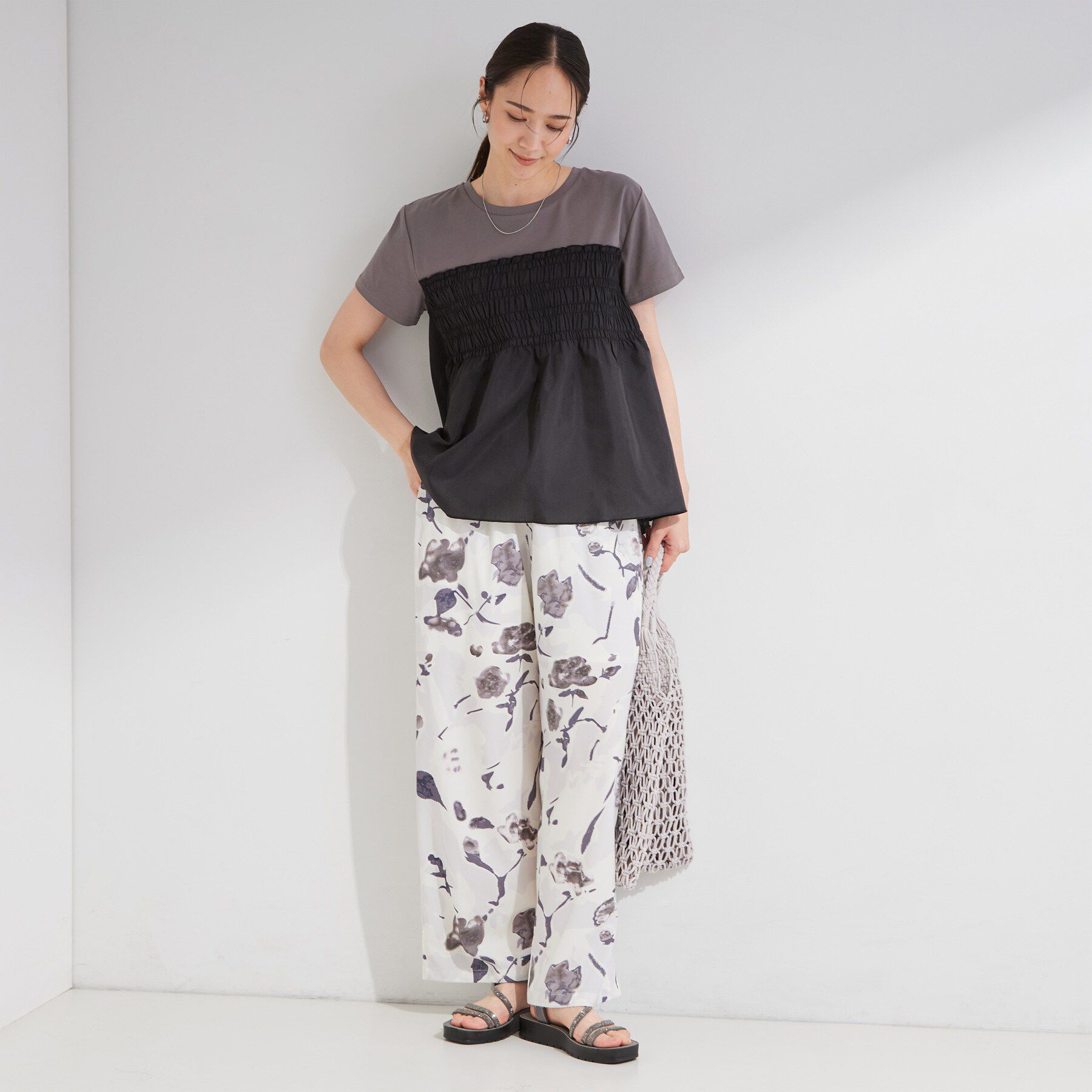 SHOO･LA･RUE「【S-LL/洗濯機可/体型カバー】インせずサマ見え ビスチェ風異素材ドッキングTシャツ」|Tシャツ・カットソー|