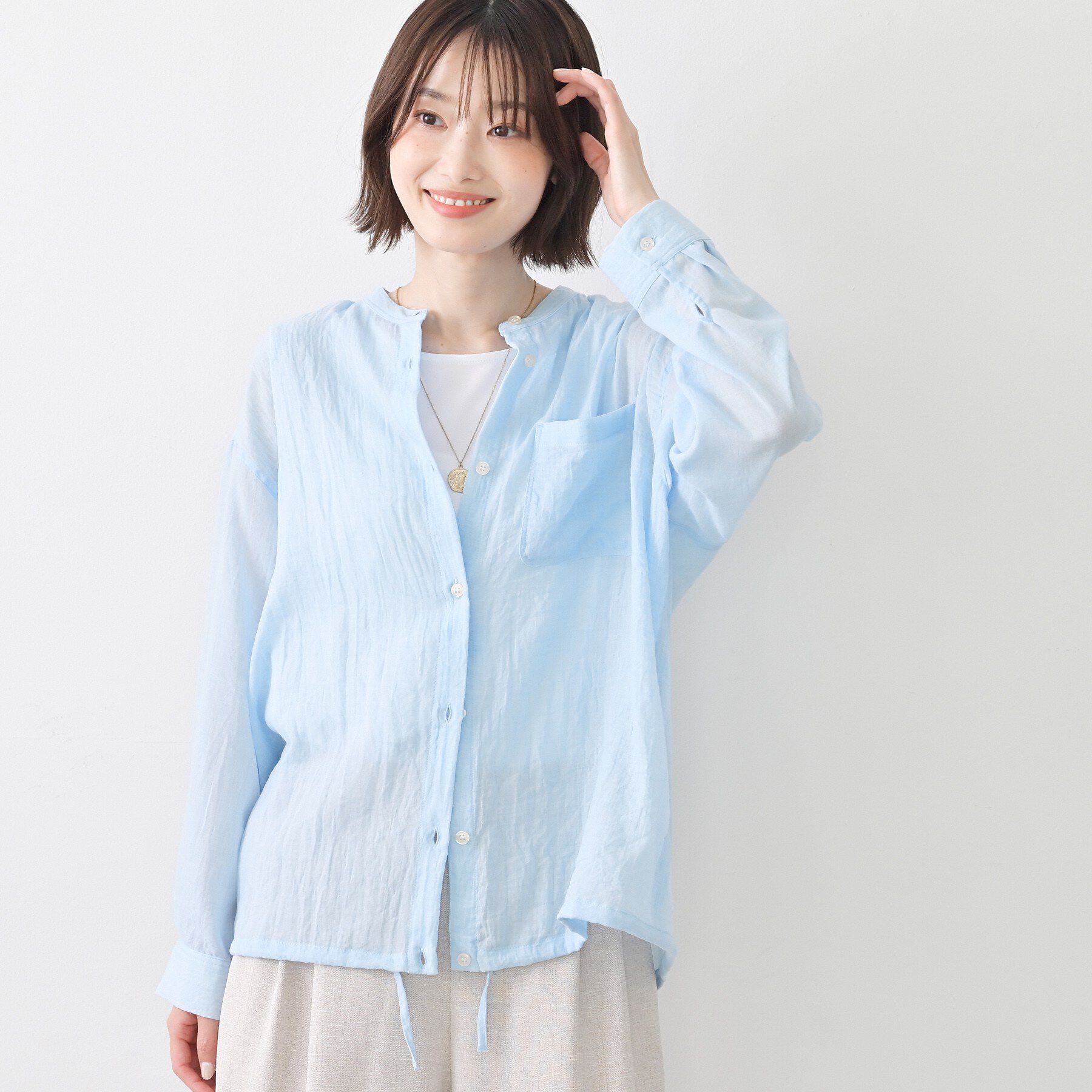 Dessin「【洗える】ドロストリングシアーシャツ」|シャツ・ブラウス|