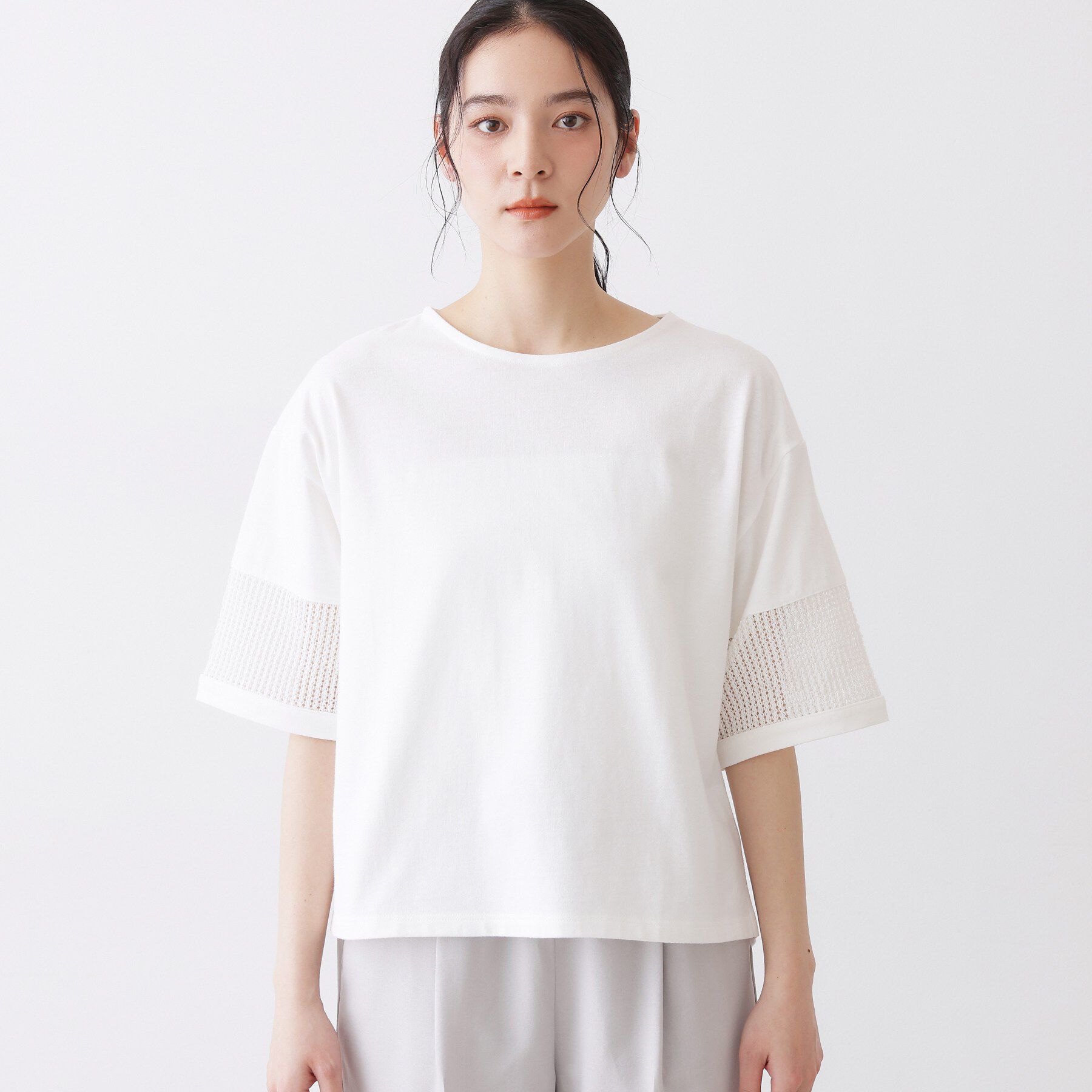 Dessin「【接触冷感】メッシュレーススリーブプルオーバー」|Tシャツ・カットソー|