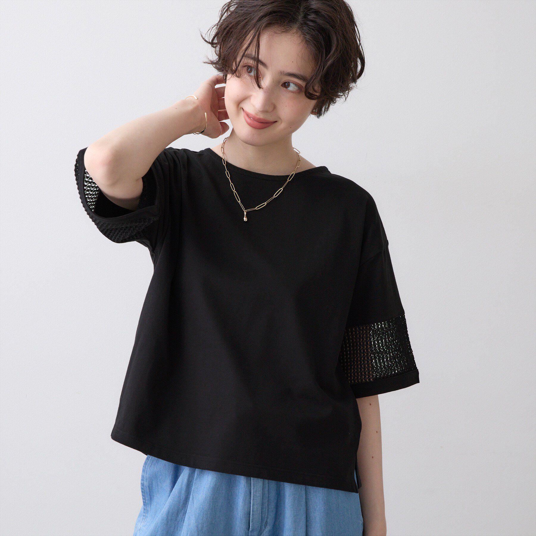 Dessin「【接触冷感】メッシュレーススリーブプルオーバー」|Tシャツ・カットソー|