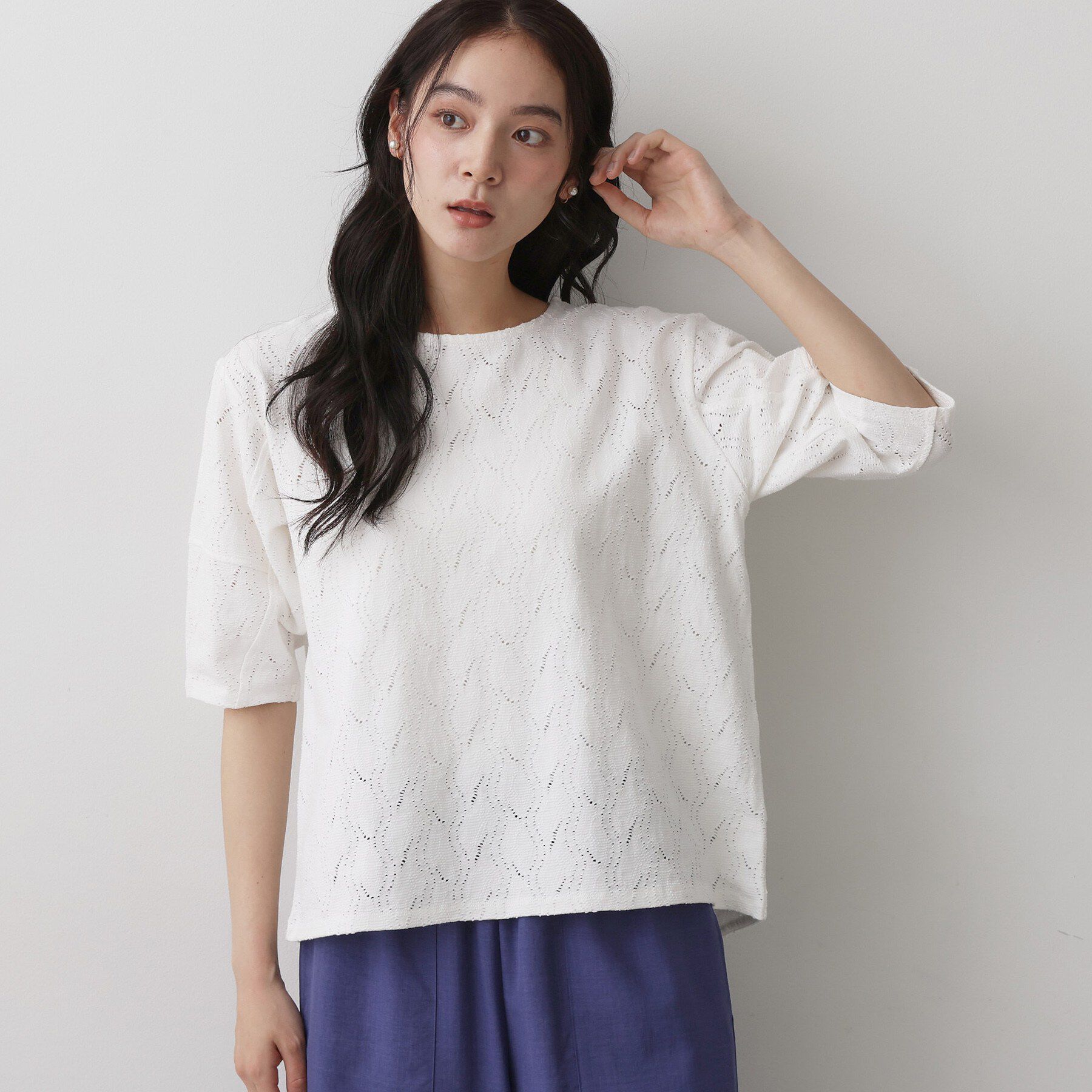 Dessin「【マシンウォッシャブル】5分袖レースカットソー」|Tシャツ・カットソー|