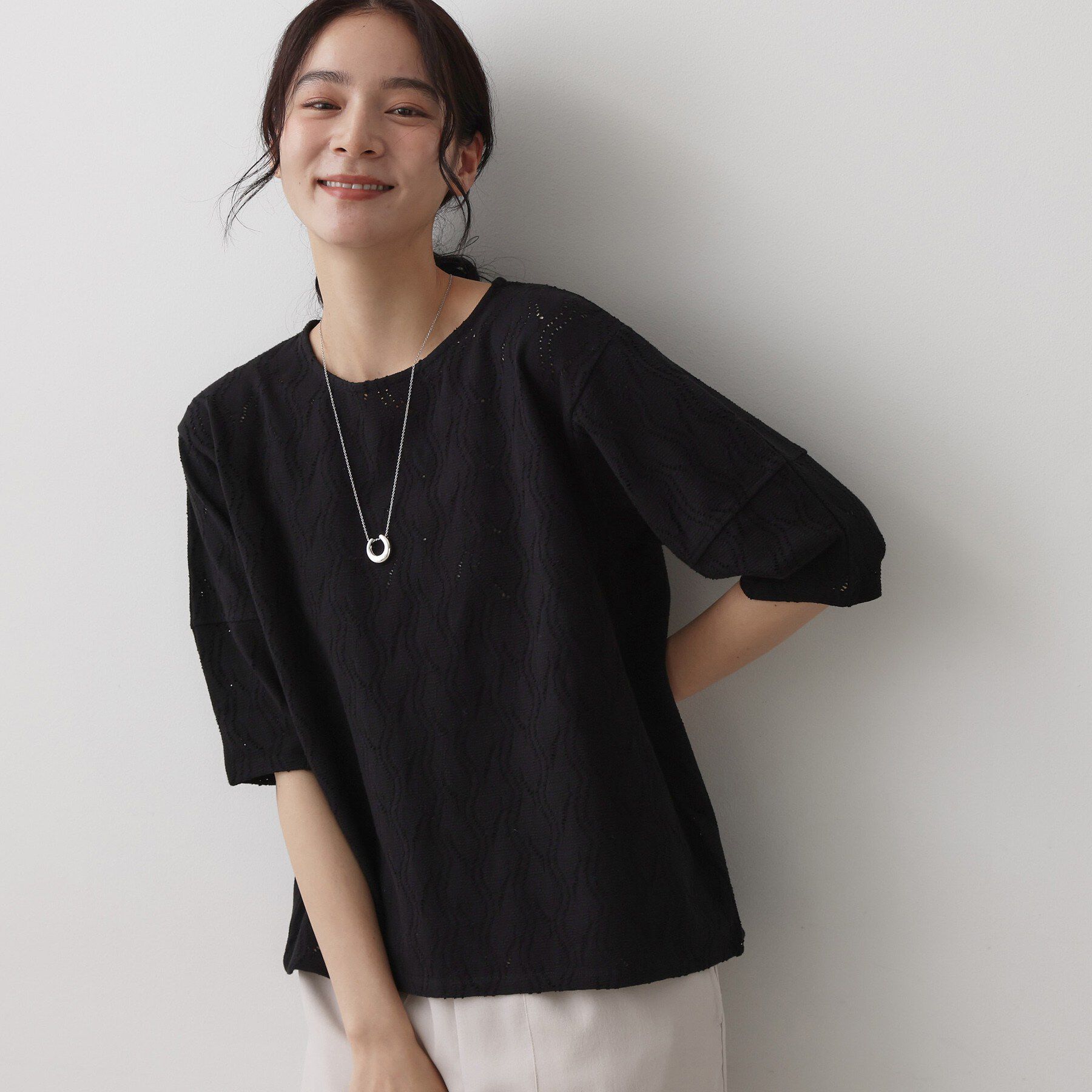 Dessin「【マシンウォッシャブル】5分袖レースカットソー」|Tシャツ・カットソー|