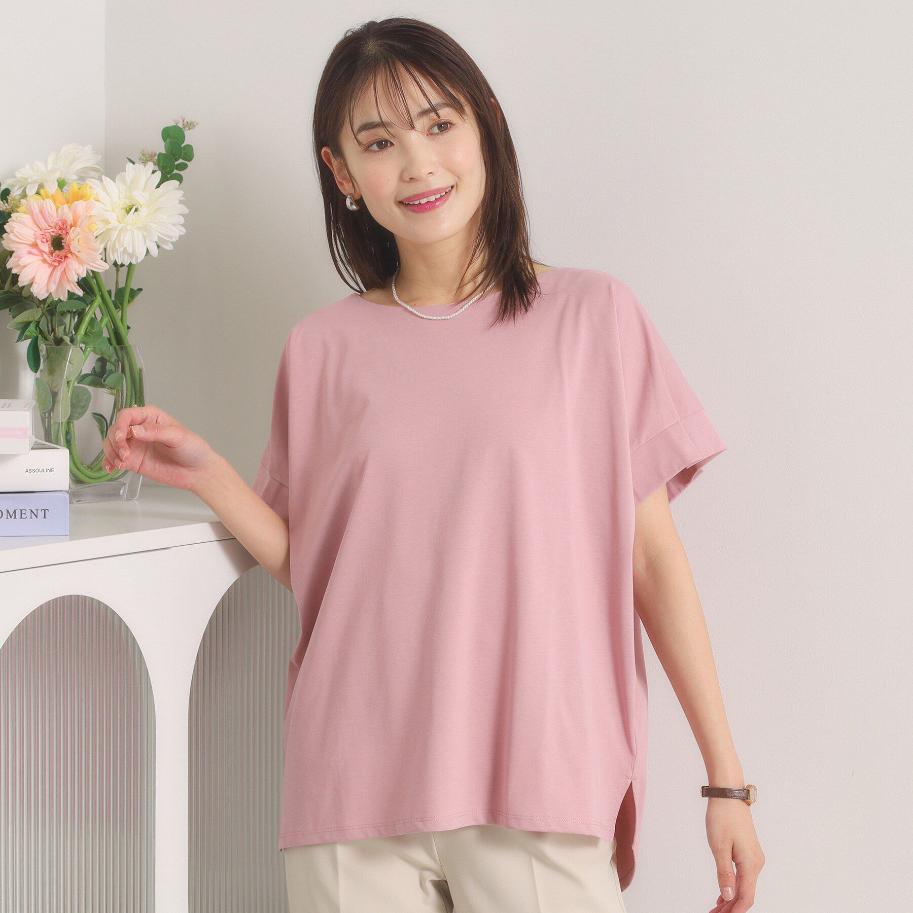 ITS&rsquo;DEMO「【汗染み防止／冷感／UV】袖口タックトップス」|Tシャツ・カットソー|ライトピンク(070