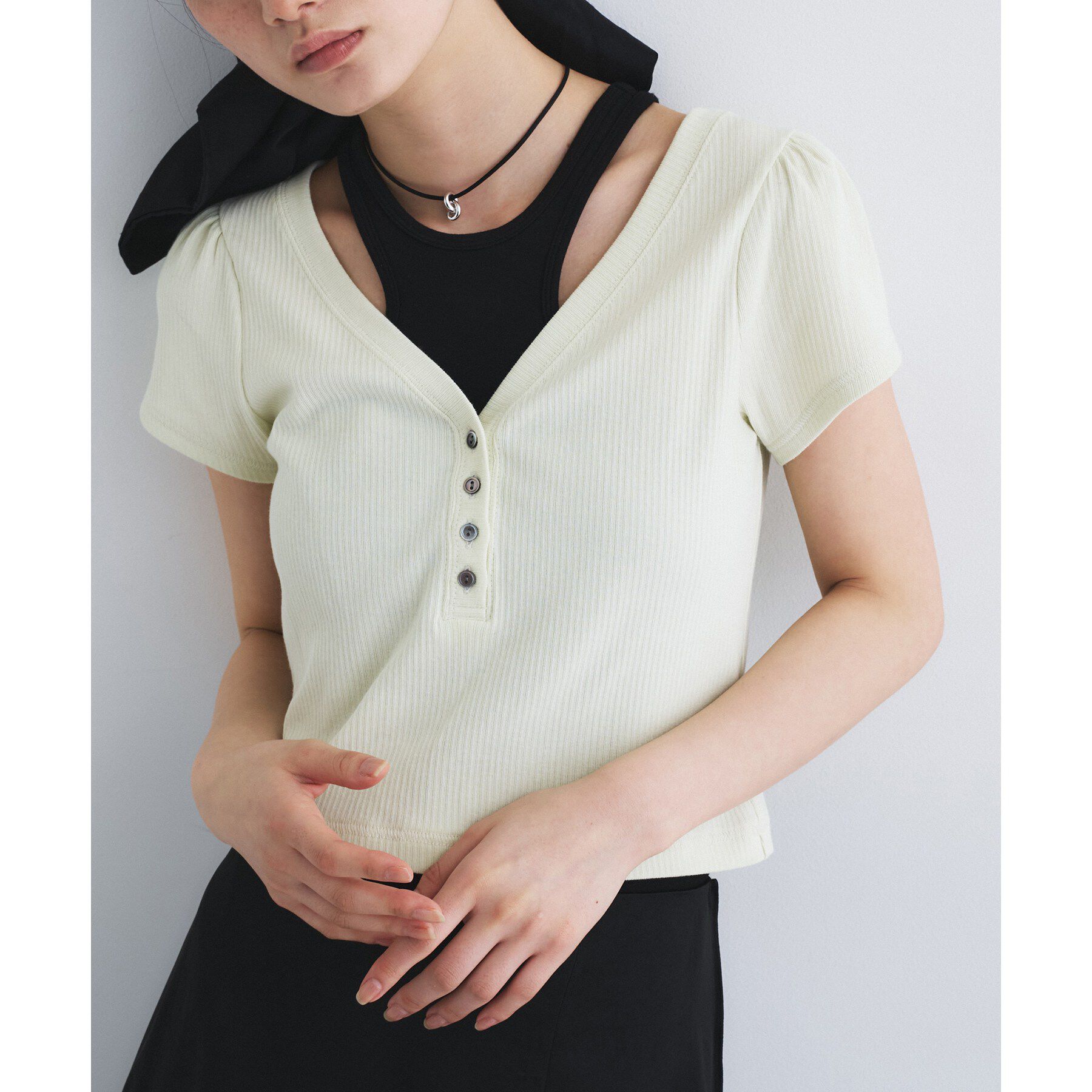 CODE A「M everyday rib button tee」|Tシャツ・カットソー|ライトグリーン(02