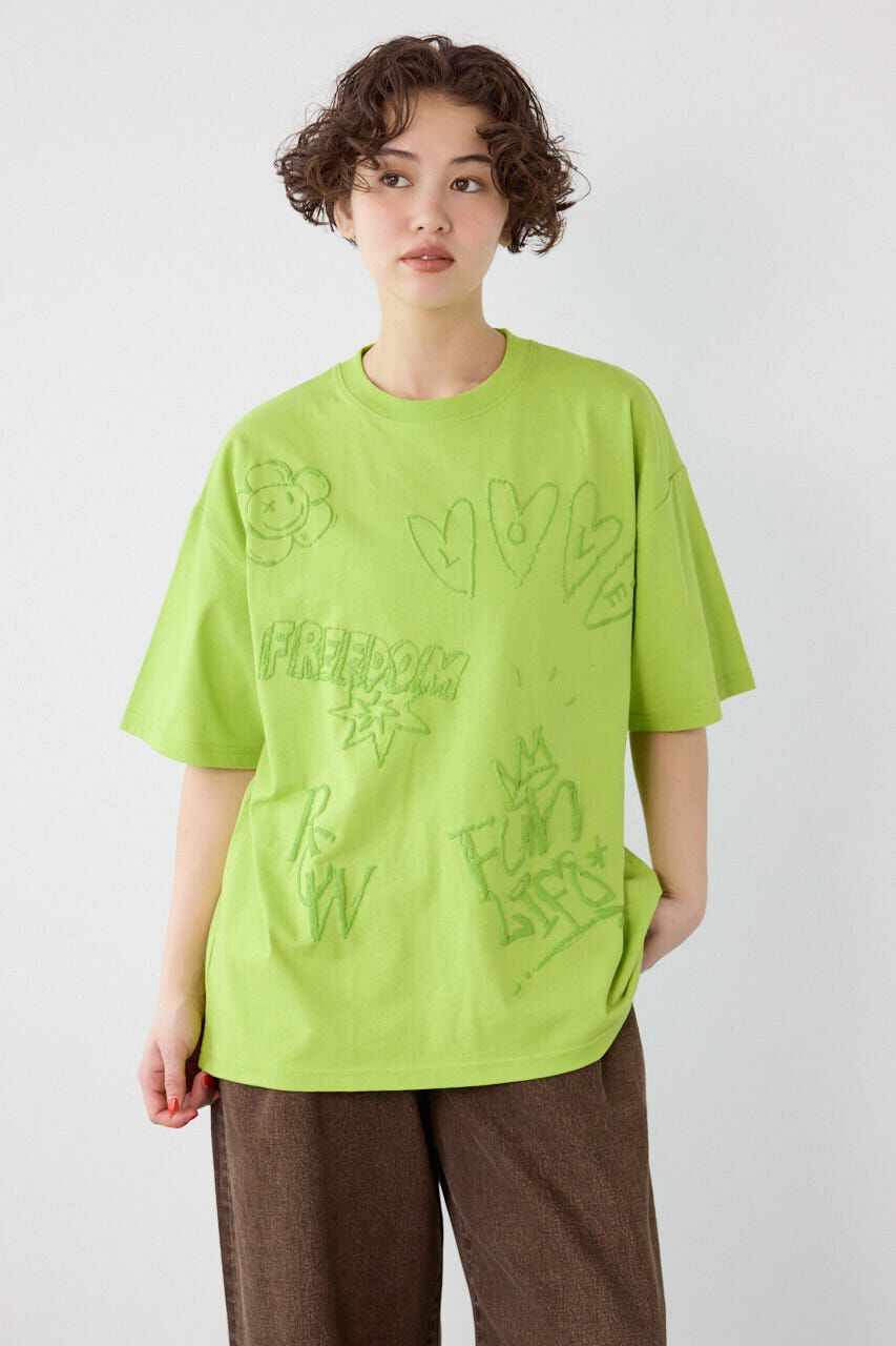RODEO CROWNS「クレヨンタッチ同色発泡プリントTシャツ」|Tシャツ・カットソー|L/GRN1