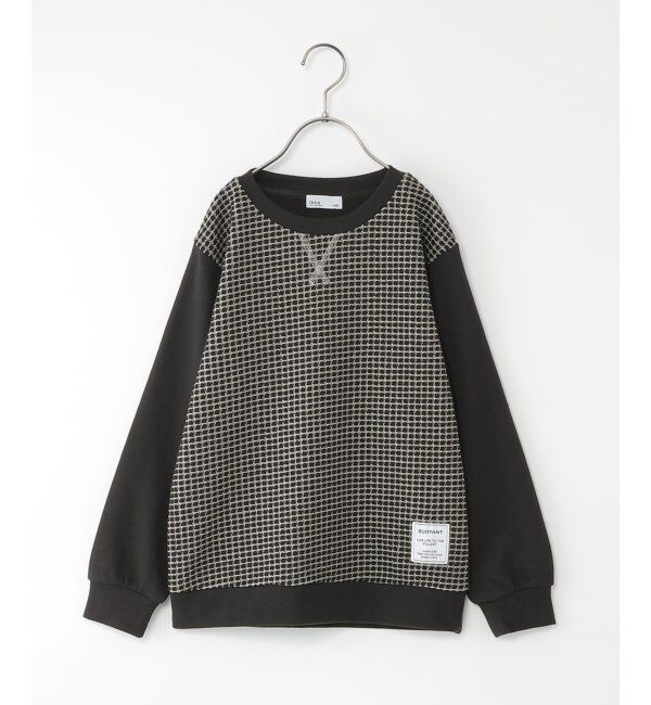 ikka kids「ビックワッフル裏毛コンビトレーナー（130~160cm）」|Tシャツ・カットソー|ブラック