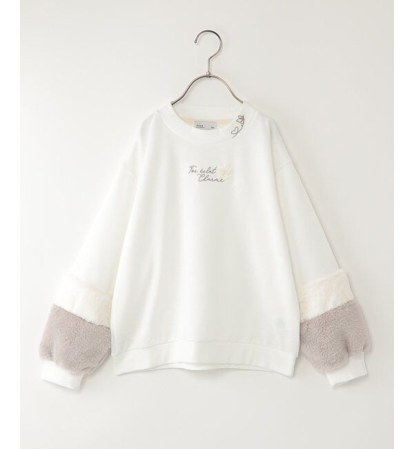 ikka kids「袖ファー花モチーフ付裏毛プルオーバー（120~160cm）」|Tシャツ・カットソー|オフホワイト