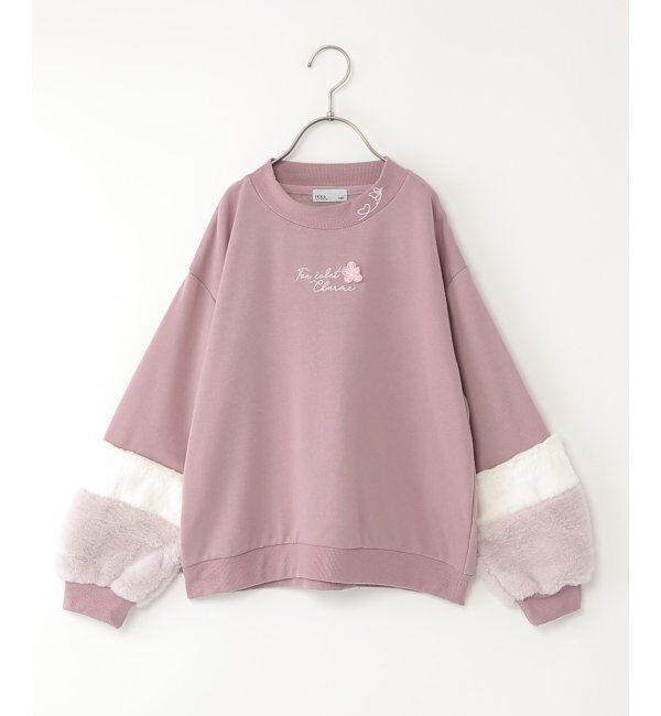 ikka kids「袖ファー花モチーフ付裏毛プルオーバー（120~160cm）」|Tシャツ・カットソー|ダークピンク