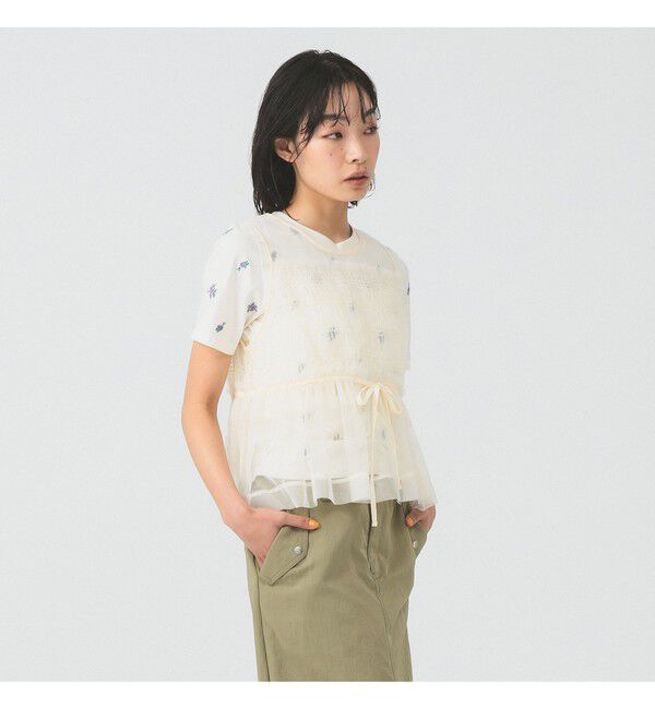 Ray BEAMS 「チュール シャーリング ノースリーブ」|Tシャツ・カットソー|IVORY