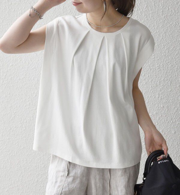 SHIPS any「SHIPS any:〈接触冷感/汗染み防止加工/洗濯機可能〉タック フレア ノースリーブ TEE」|Tシャツ・カットソー|