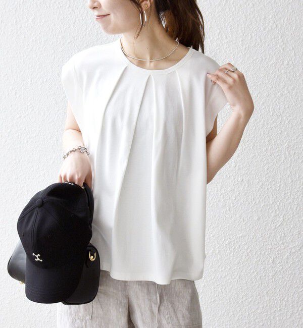 SHIPS any「SHIPS any:〈接触冷感/汗染み防止加工/洗濯機可能〉タック フレア ノースリーブ TEE」|Tシャツ・カットソー|