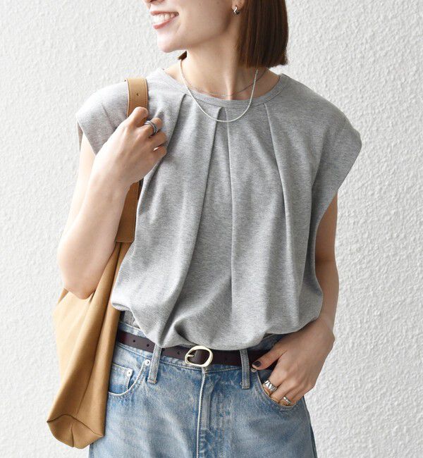 SHIPS any「SHIPS any:〈接触冷感/汗染み防止加工/洗濯機可能〉タック フレア ノースリーブ TEE」|Tシャツ・カットソー|ライトグレー