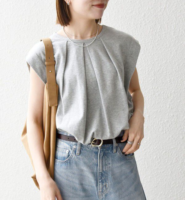 SHIPS any「SHIPS any:〈接触冷感/汗染み防止加工/洗濯機可能〉タック フレア ノースリーブ TEE」|Tシャツ・カットソー|