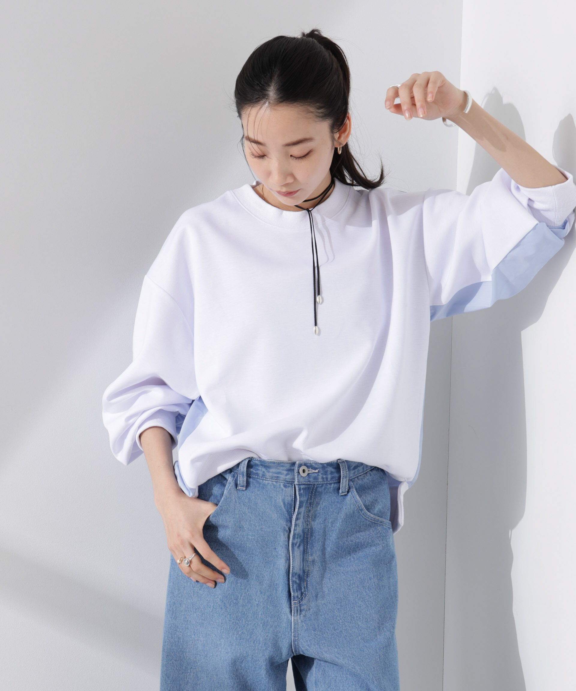 NANO universe「布帛コンビポンチカットトップス」|Tシャツ・カットソー|