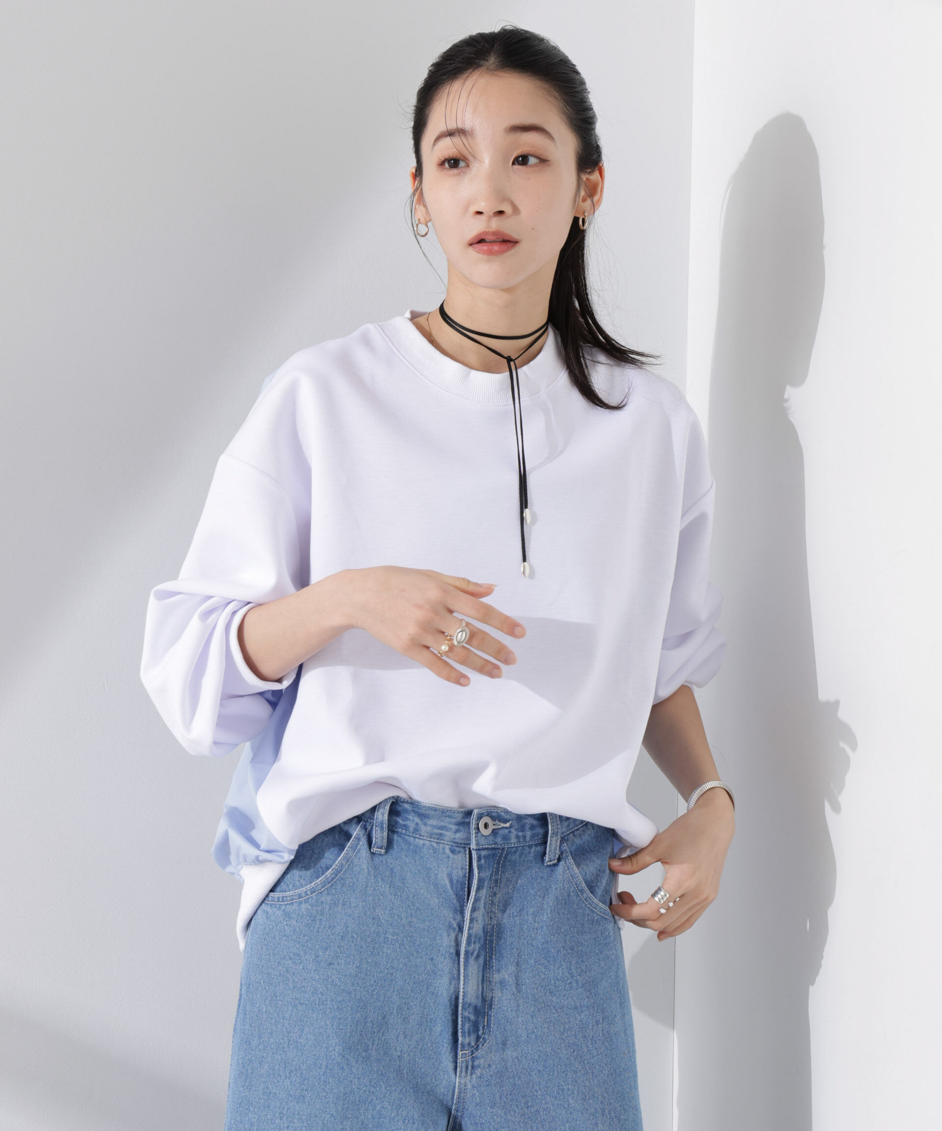 NANO universe「布帛コンビポンチカットトップス」|Tシャツ・カットソー|