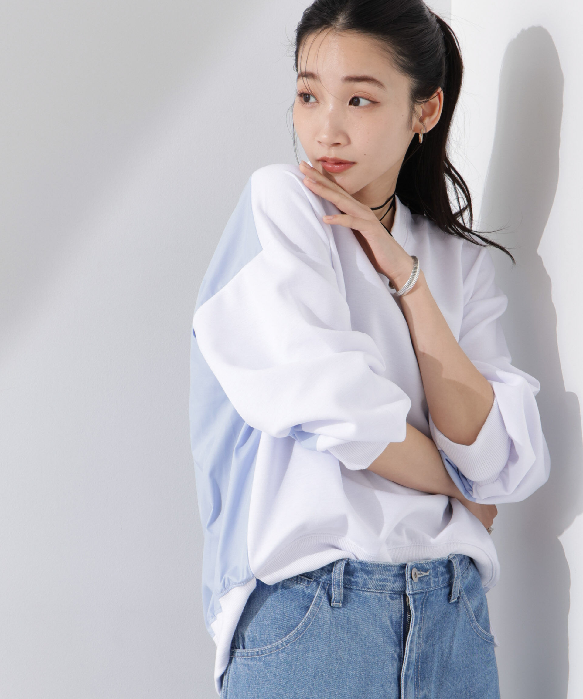 NANO universe「布帛コンビポンチカットトップス」|Tシャツ・カットソー|