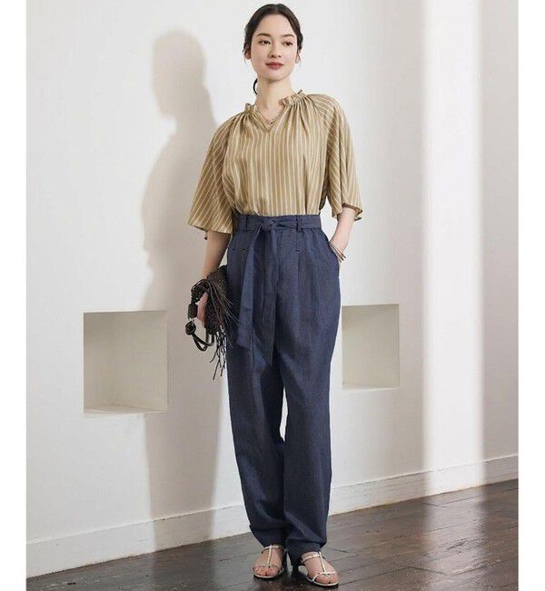 自由区「【カタログ掲載・ベルト付き】コットンリネンシャンブレーテーパード パンツ」|その他|
