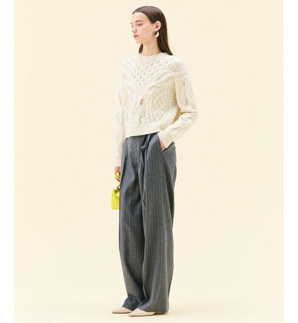 BEIGE,「【VERY掲載】RULE / ウールカシミヤアラン編みクロップドニット」|ニット・セーター|