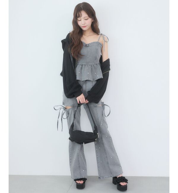  「透かし柄ショートニットパーカー」|パーカー|