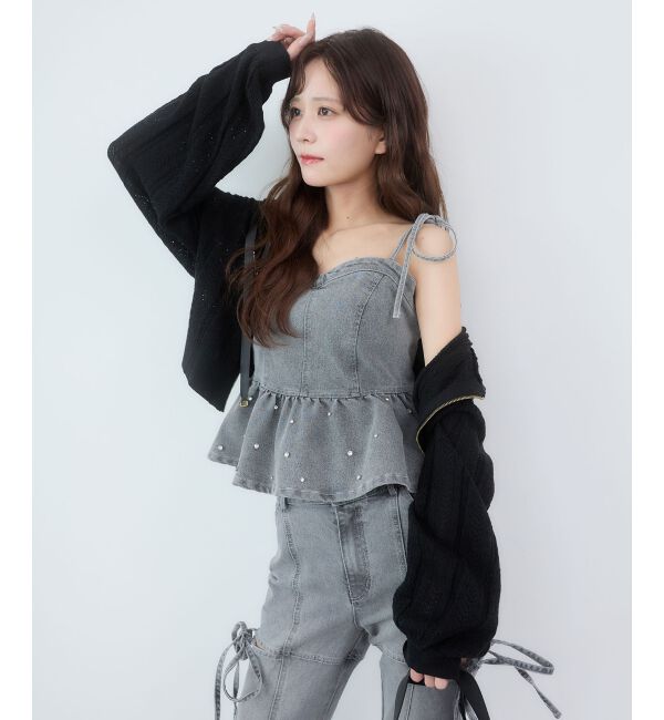  「透かし柄ショートニットパーカー」|パーカー|