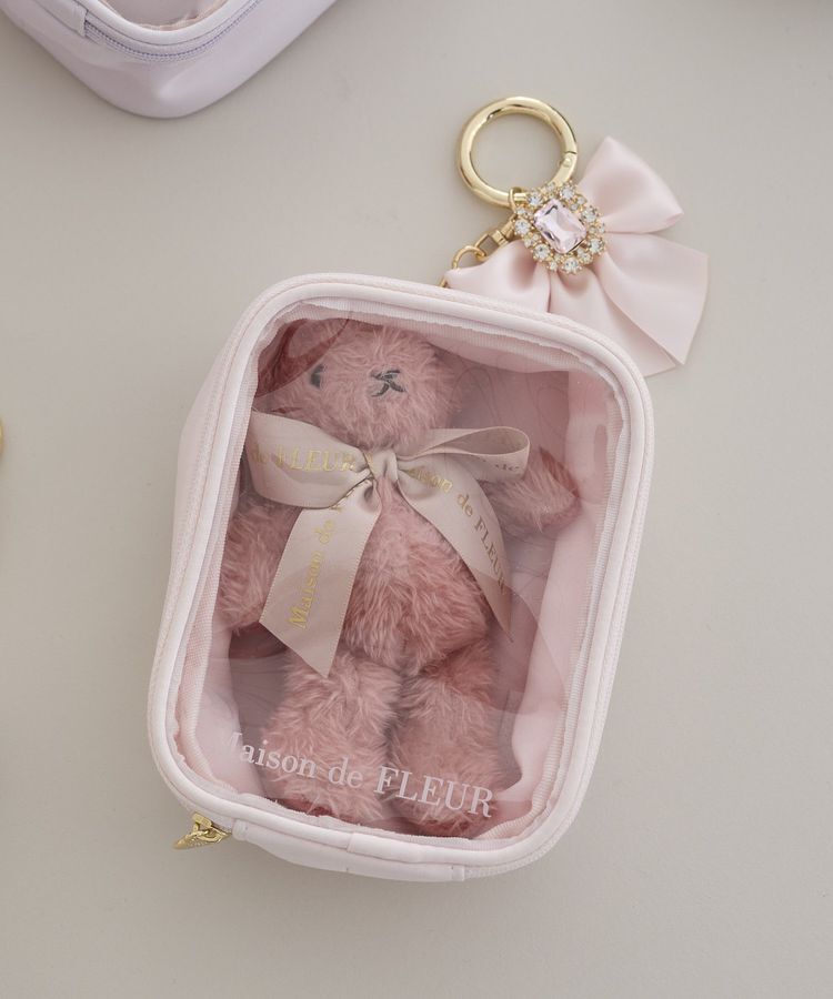 Maison de FLEUR「【6色展開】ビジューリボンクリアポーチS」|ポーチ|ピンク