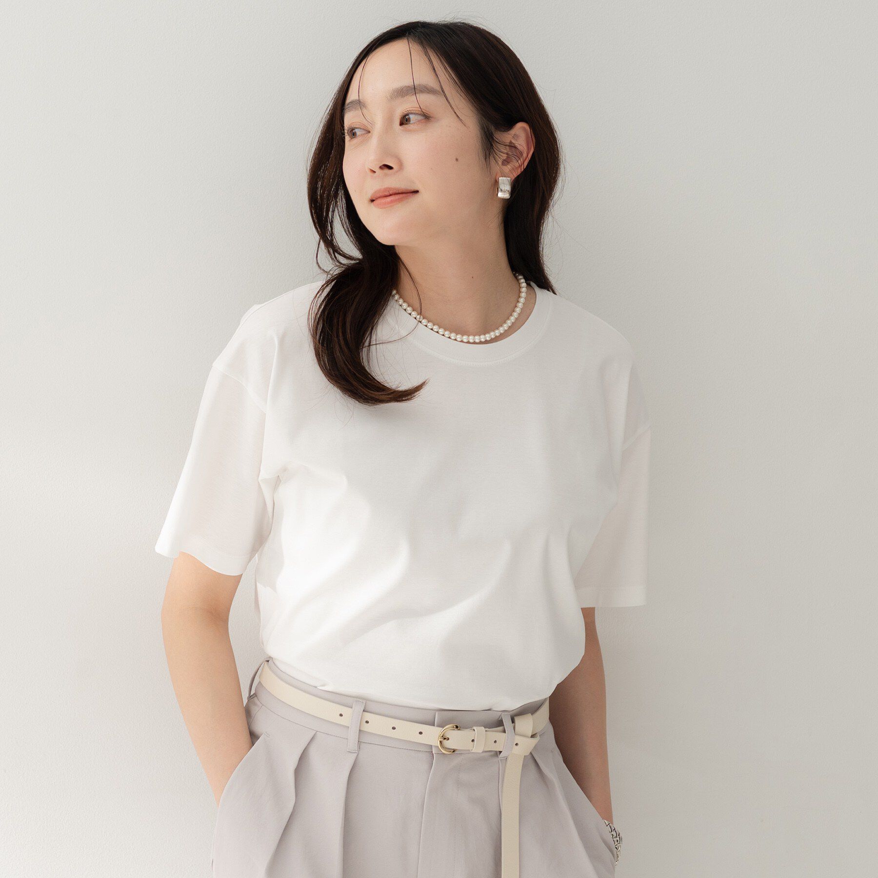 UNTITLED「【UV/接触冷感/消臭/抗菌防臭】ベーシックTシャツ」|Tシャツ・カットソー|ホワイト(001)