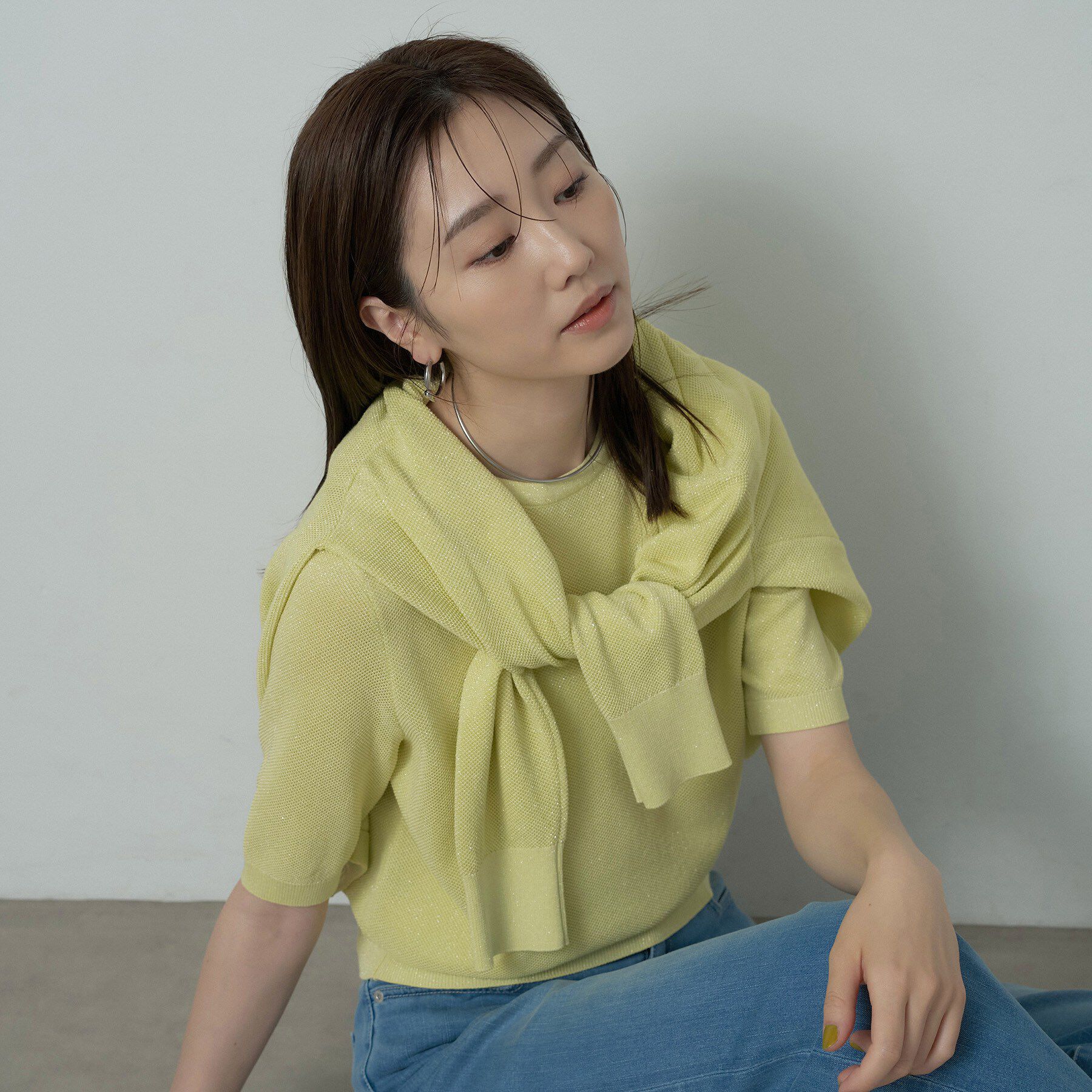 UNTITLED「【アンサンブル可】ラメ混クルーネックプルオーバー」|ニット・セーター|ライトイエロー(03