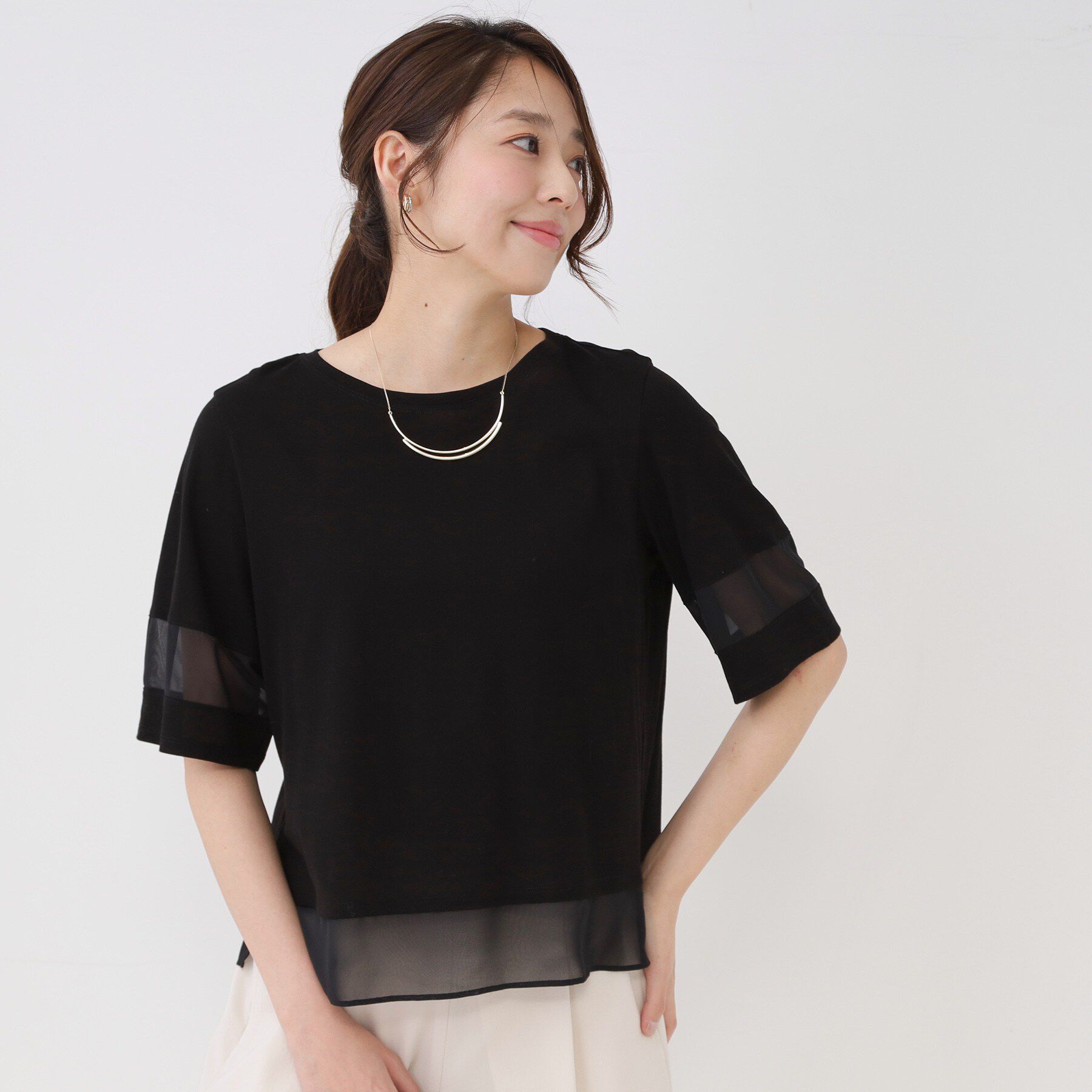 COUP DE CHANCE「【手洗い可／日本製】異素材ドッキングのプルオーバー」|Tシャツ・カットソー|ブラック(019)