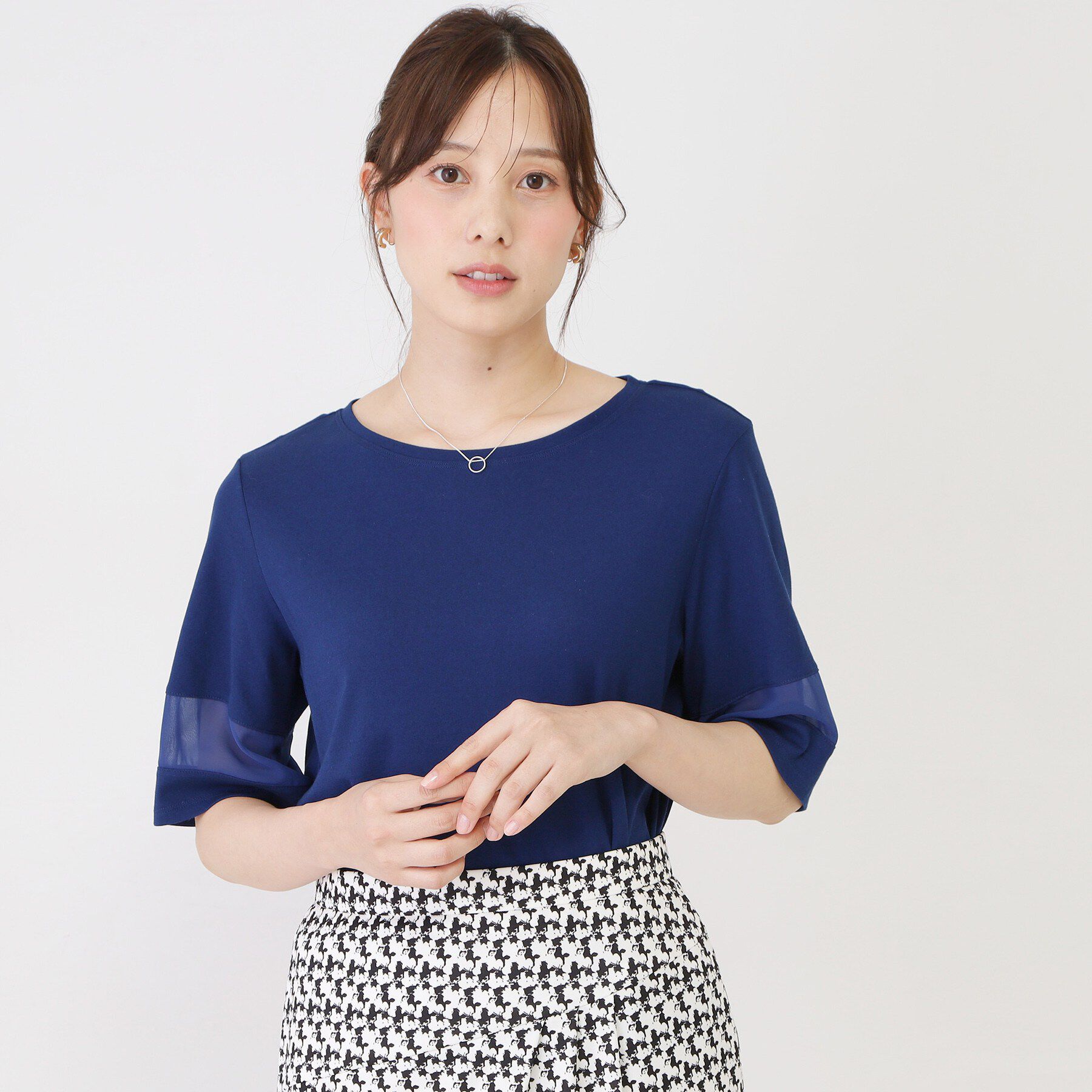 COUP DE CHANCE「【手洗い可／日本製】異素材ドッキングのプルオーバー」|Tシャツ・カットソー|ブルー(093)