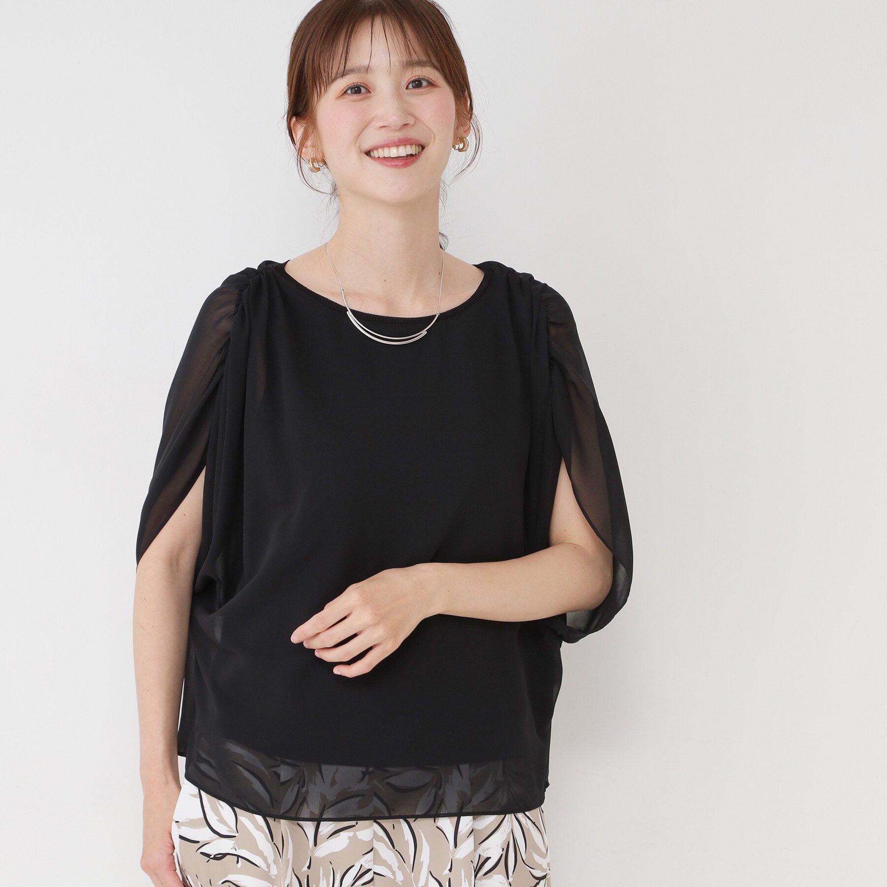 COUP DE CHANCE「【日本製/インナー付き】ギャザースリーブプルオーバー」|Tシャツ・カットソー|ブラック(019)
