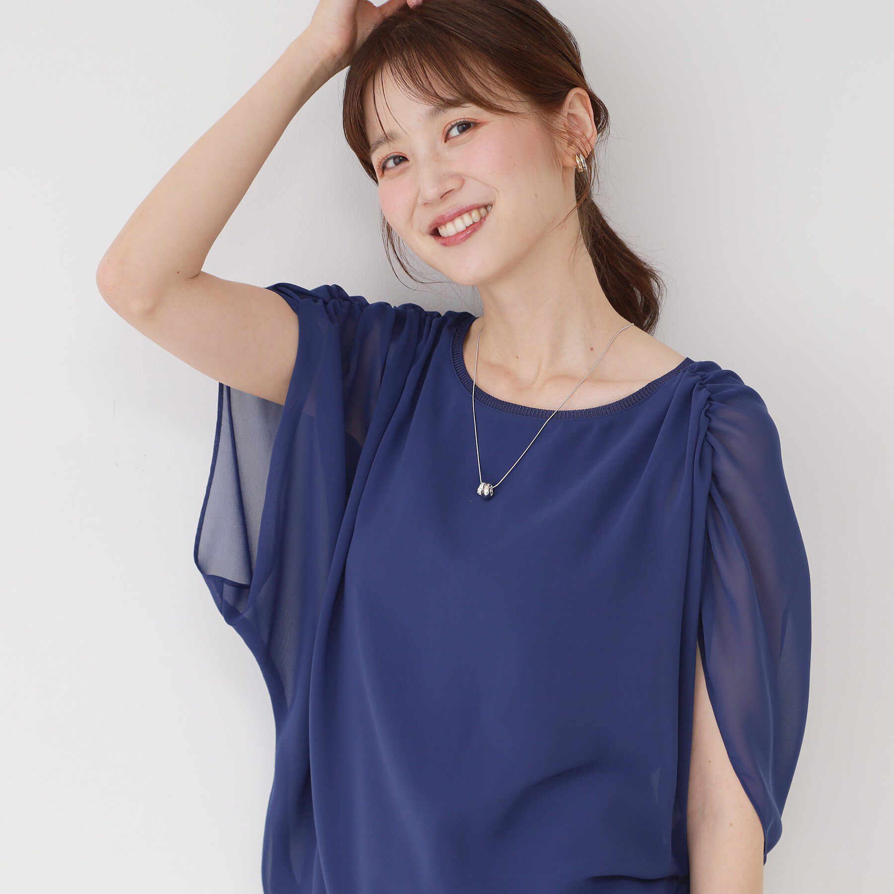 COUP DE CHANCE「【日本製/インナー付き】ギャザースリーブプルオーバー」|Tシャツ・カットソー|ブルー(093)