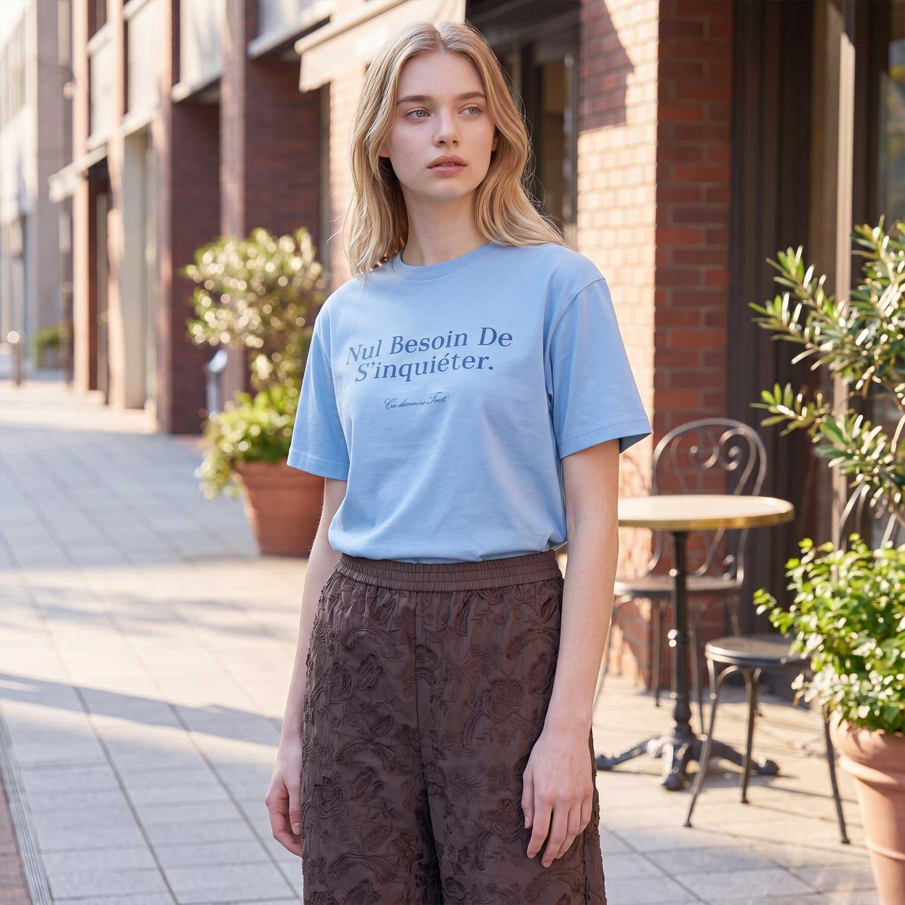 DRESSTERIOR「【接触冷感／抗菌防臭／消臭】アイスクリアコットンフレンチロゴT」|Tシャツ・カットソー|