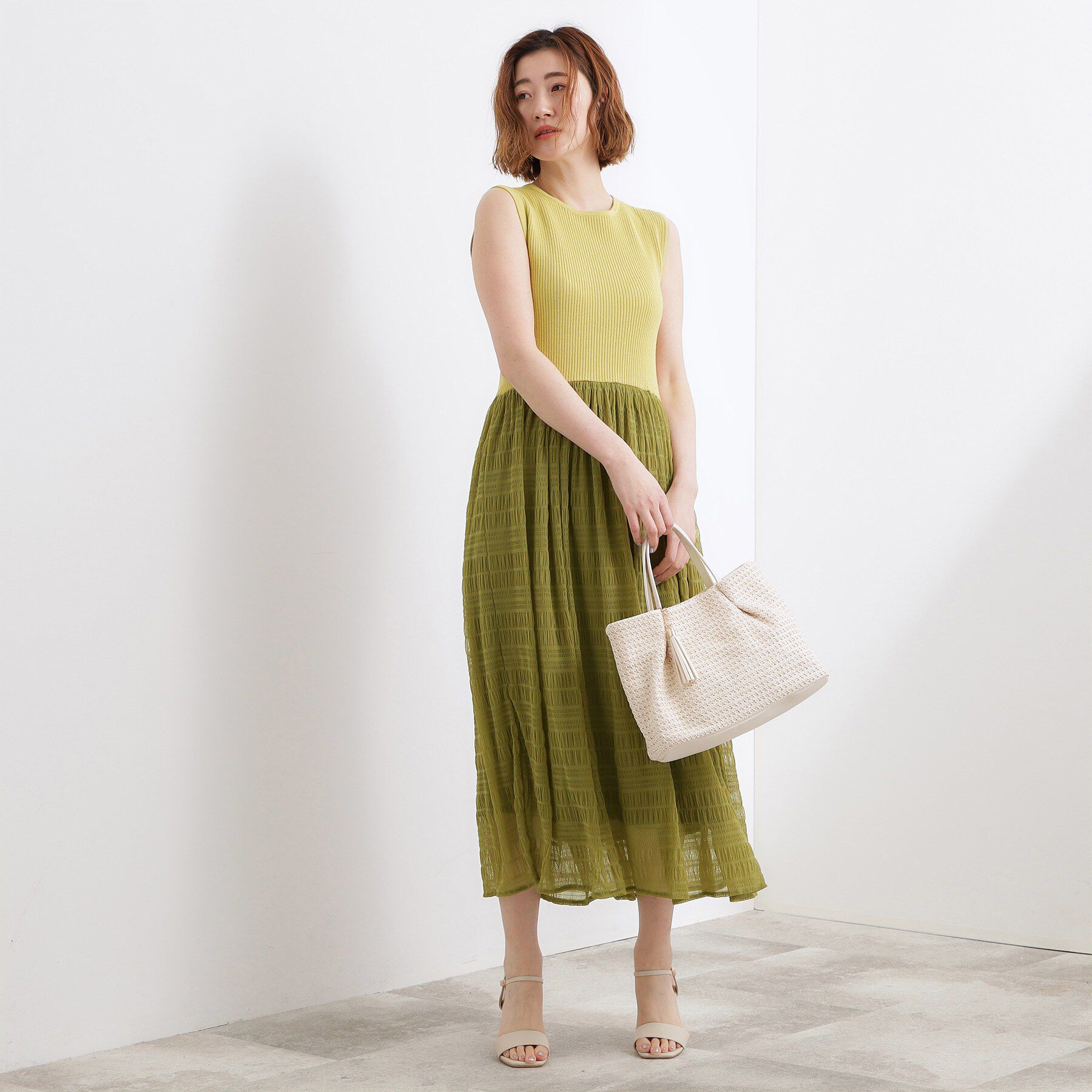 grove「夏のお出かけ、もっと楽しく。リブニット&times;チュール ドッキングワンピース」|ワンピース|