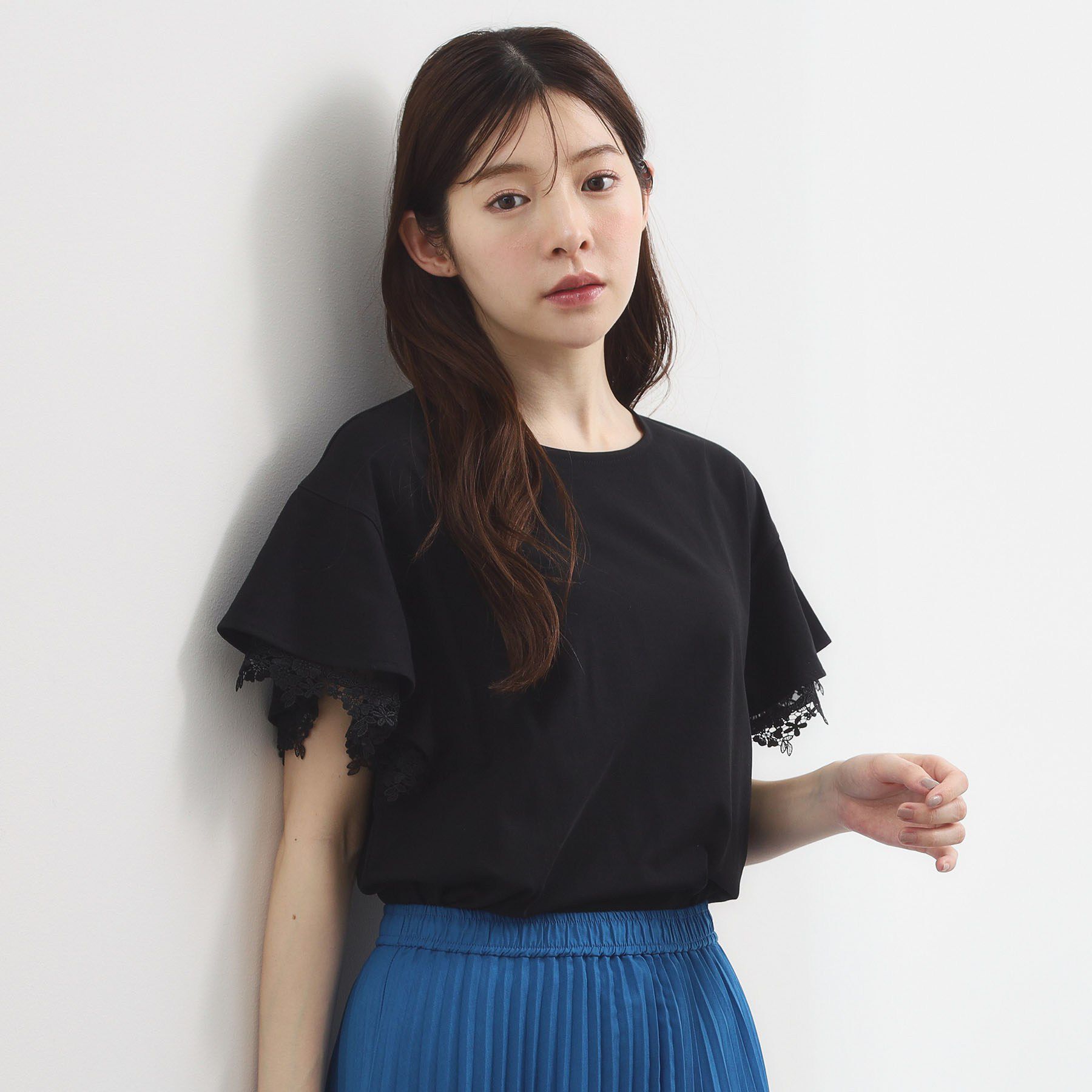 grove「【二の腕カバー、UV/ひんやり】涼しく華やかに、レースレイヤードスリーブTシャツ」|Tシャツ・カットソー|