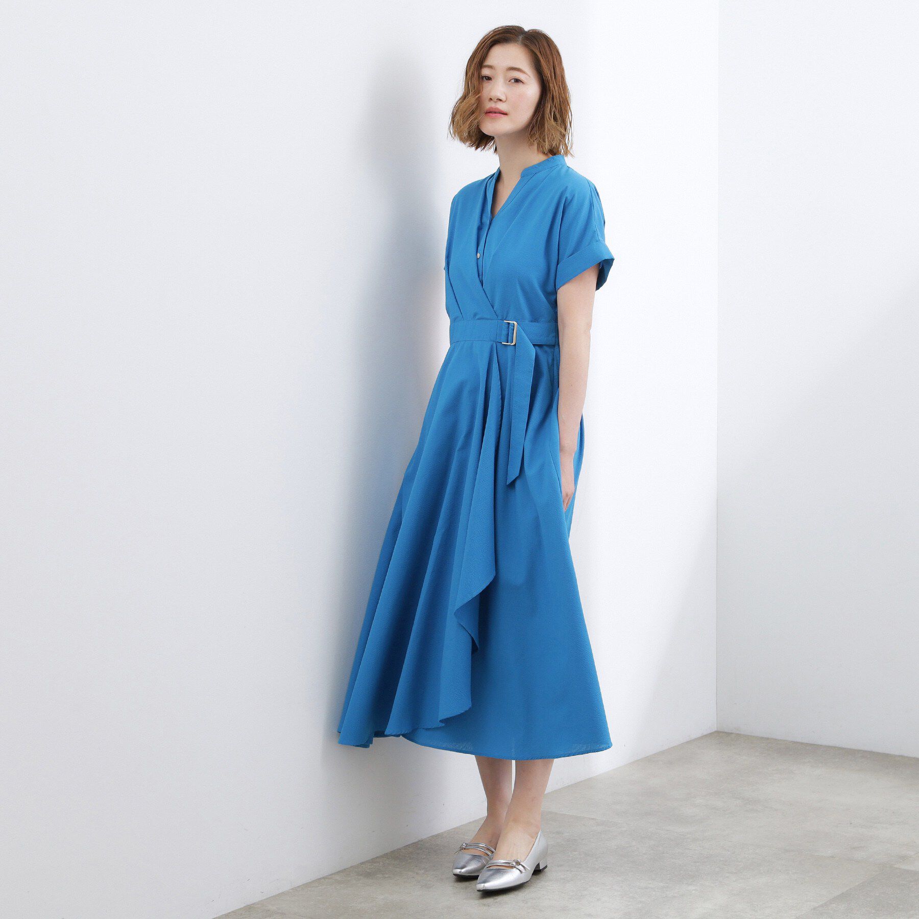 grove「【洗える】さらっと軽やか、カシュクール風サッカーワンピース」|ワンピース|
