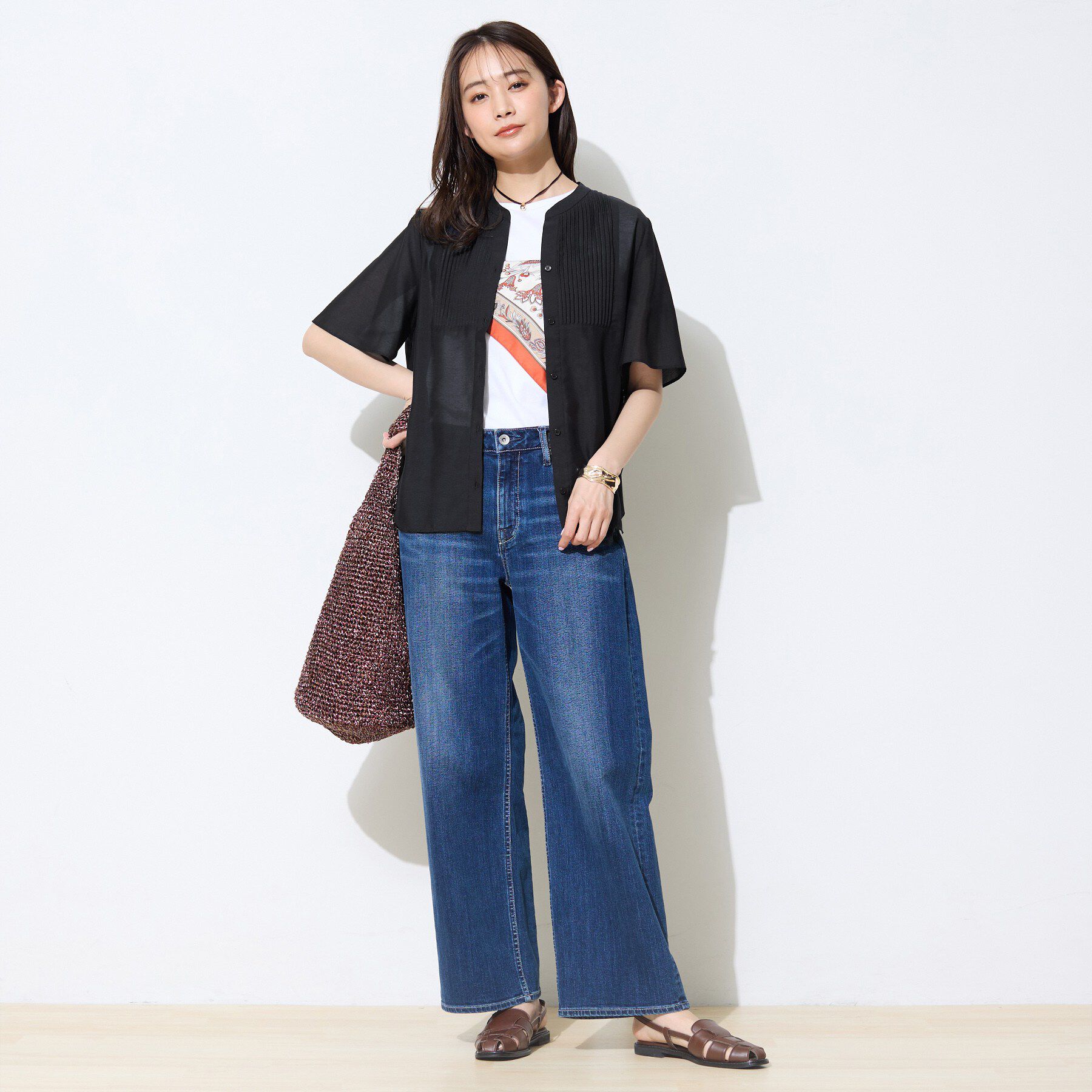 INDIVI「【接触冷感/洗える】シアーシャンブレーピンタックブラウス」|シャツ・ブラウス|