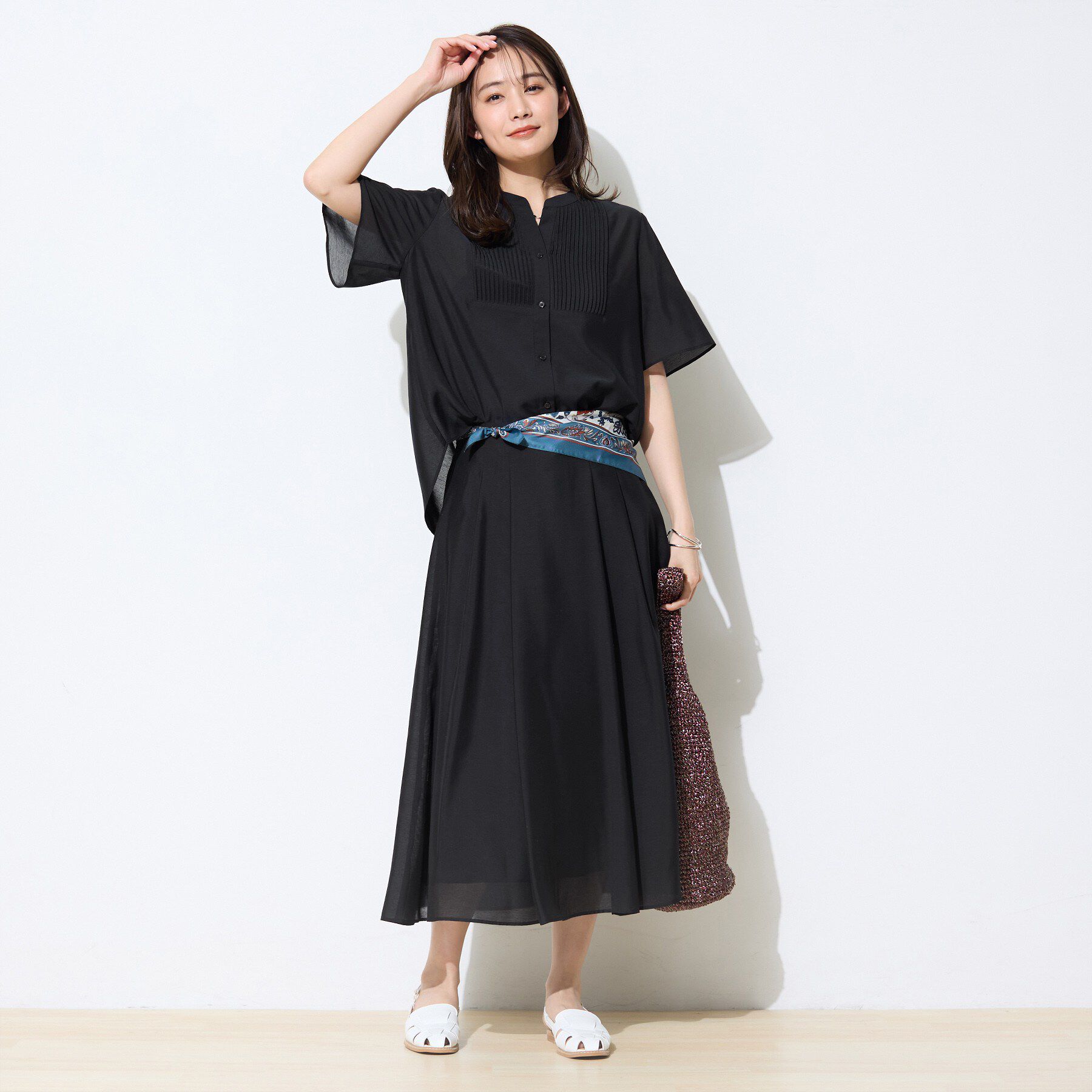 INDIVI「【接触冷感/洗える】シアーシャンブレーピンタックブラウス」|シャツ・ブラウス|