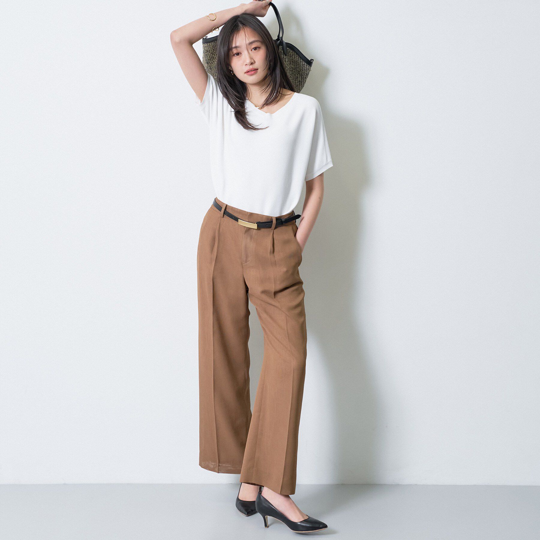 INDIVI「【洗える】ガーター編みVネックニットT」|ニット・セーター|