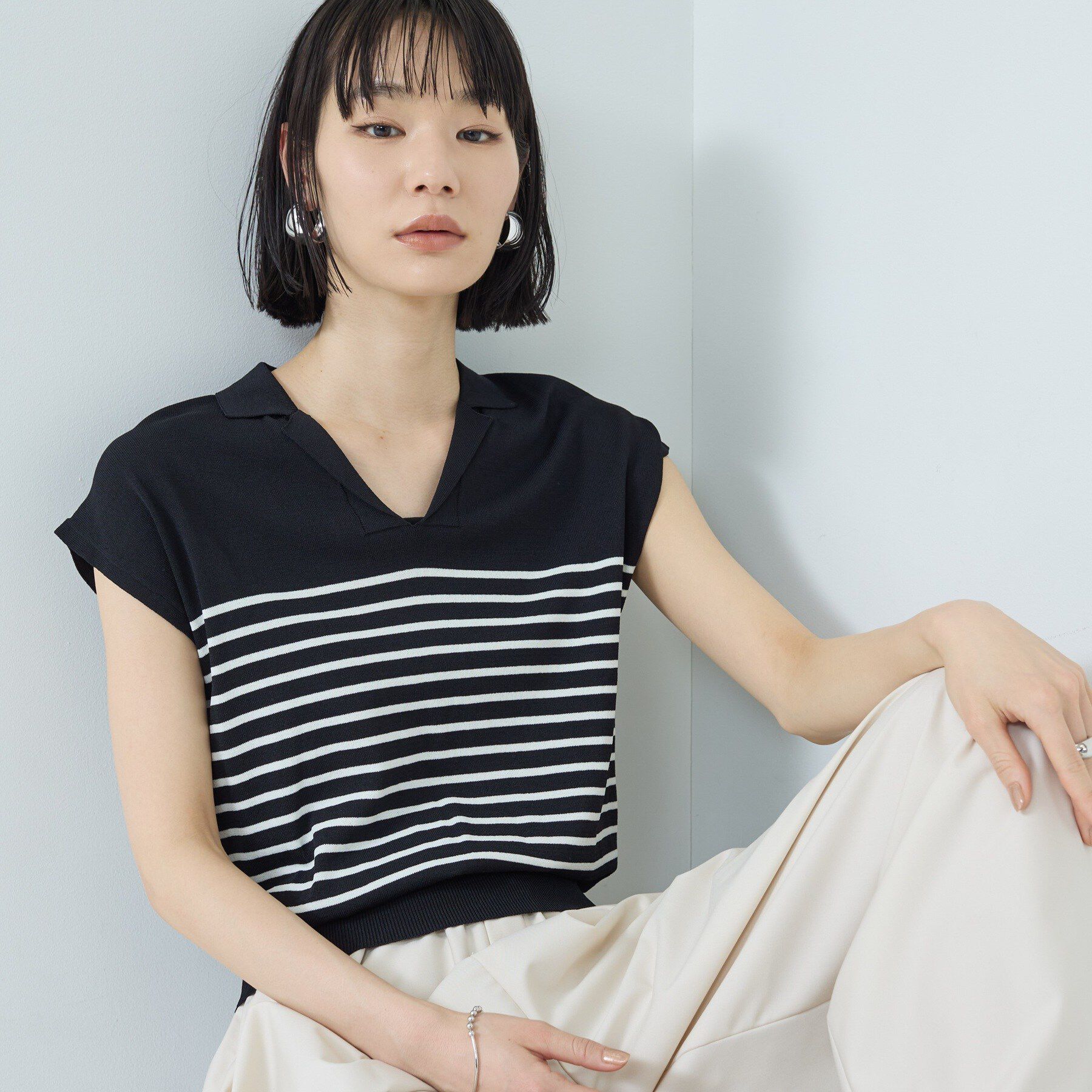 GALLEST「シアーフレンチポロ【接触冷感】」|ニット・セーター|ブラック(319)