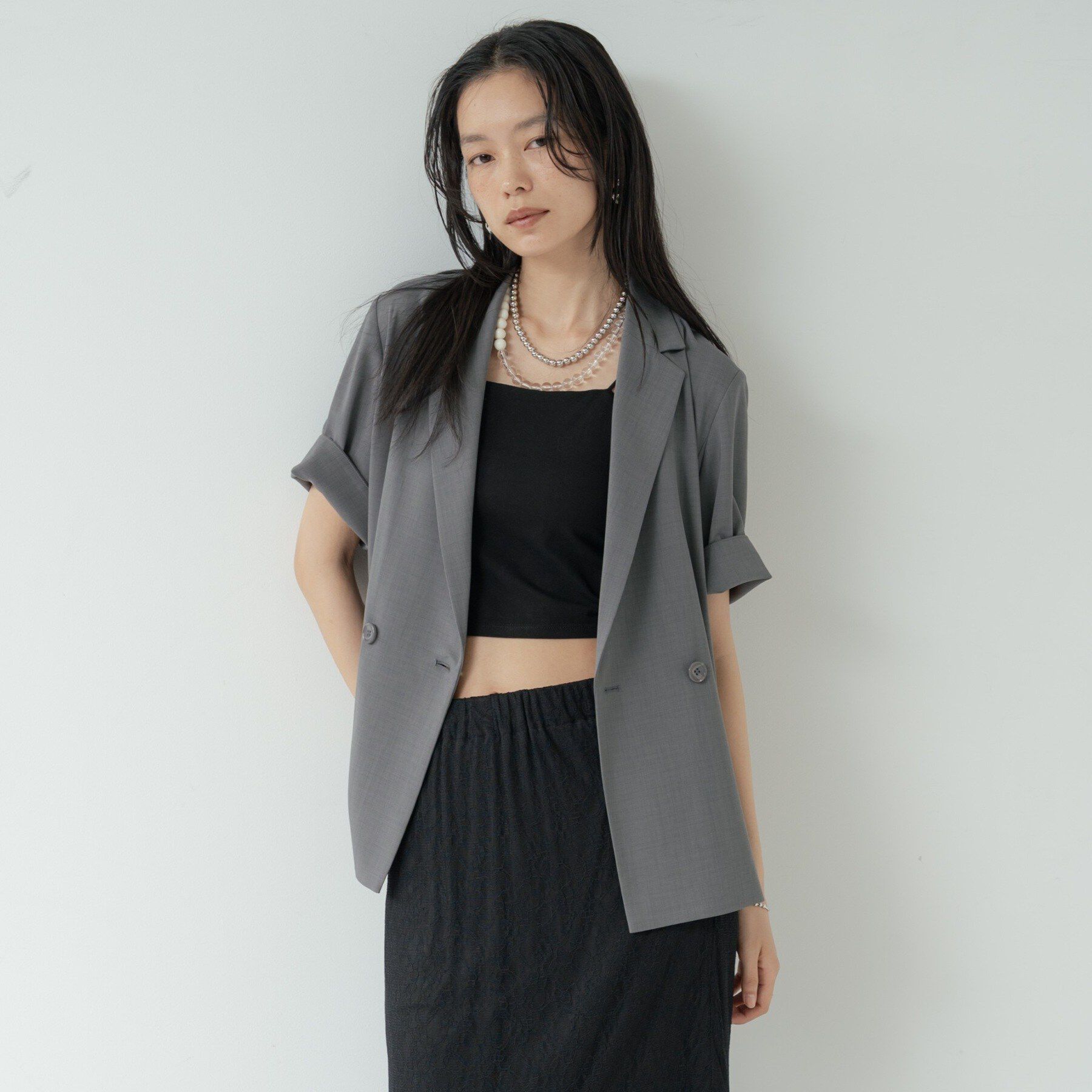 GALLEST「Comfy SET UP｜ハーフスリーブジャケット【セットアップ対応／通勤／接触冷感／UVカット】」|テーラードジャケット|