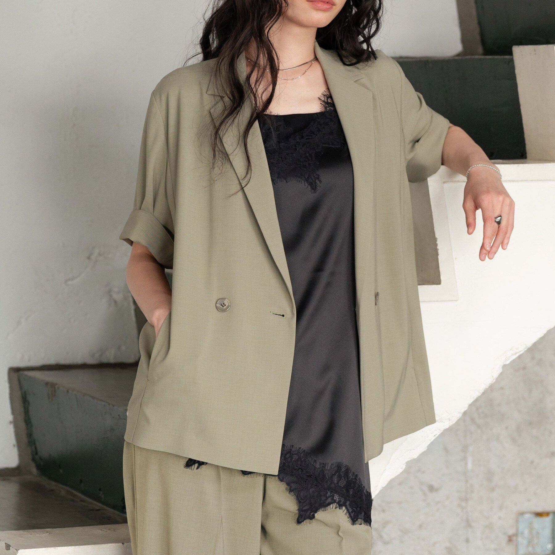 GALLEST「Comfy SET UP｜ハーフスリーブジャケット【セットアップ対応／通勤／接触冷感／UVカット】」|テーラードジャケット|