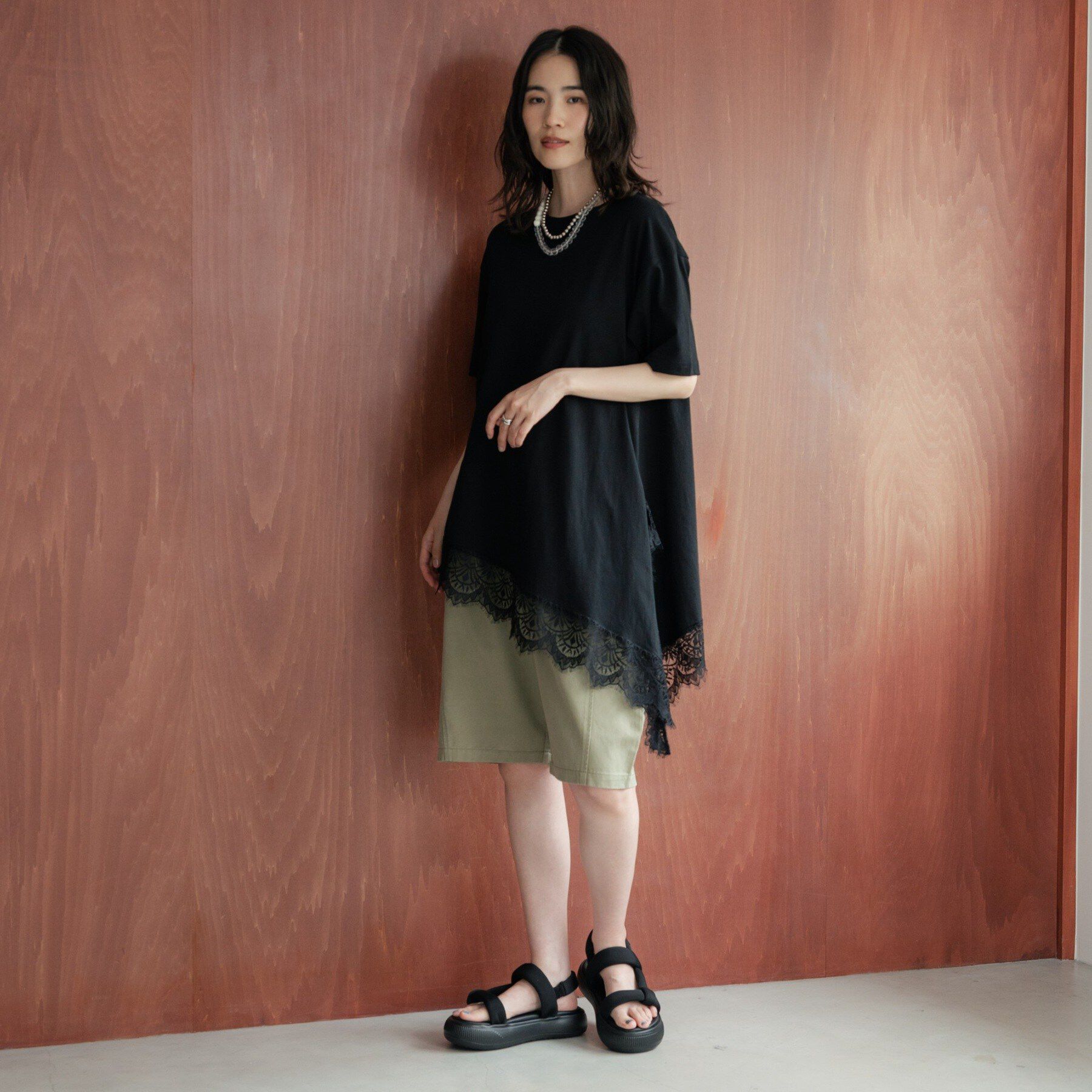 GALLEST「裾レースアシメカットソー」|Tシャツ・カットソー|
