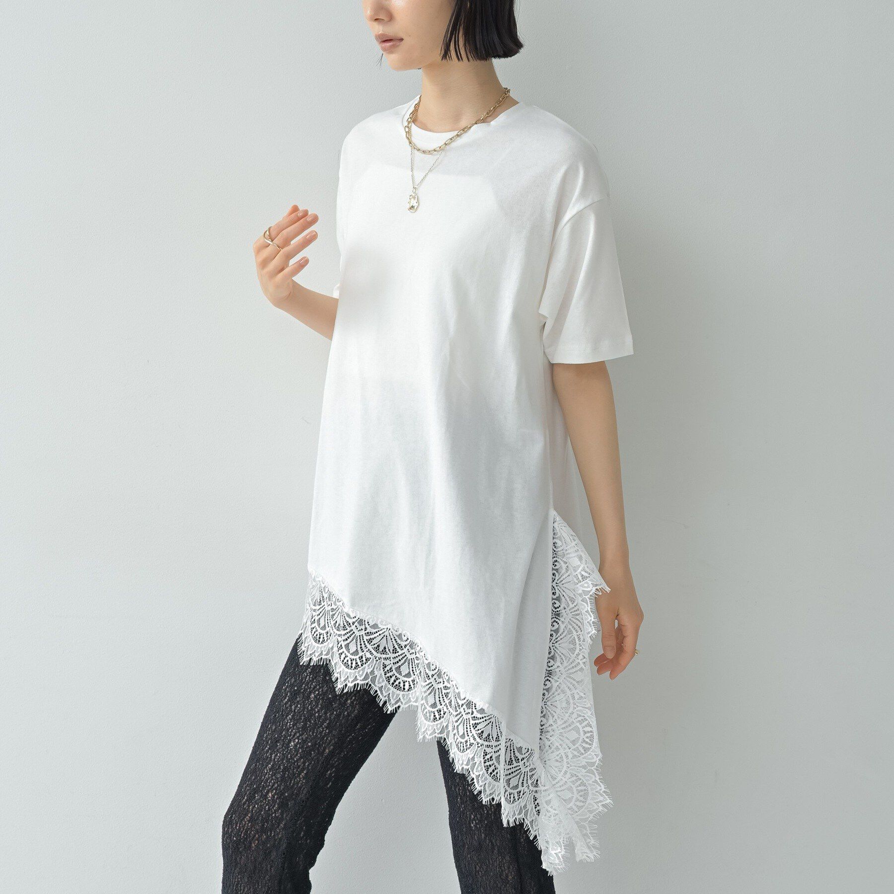 GALLEST「裾レースアシメカットソー」|Tシャツ・カットソー|