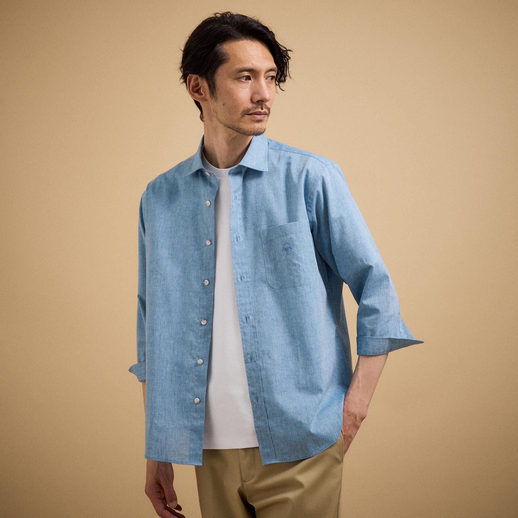 TAKEO KIKUCHI「【接触冷感】ハイブリッド リネン 七分袖シャツ」|シャツ・ブラウス|
