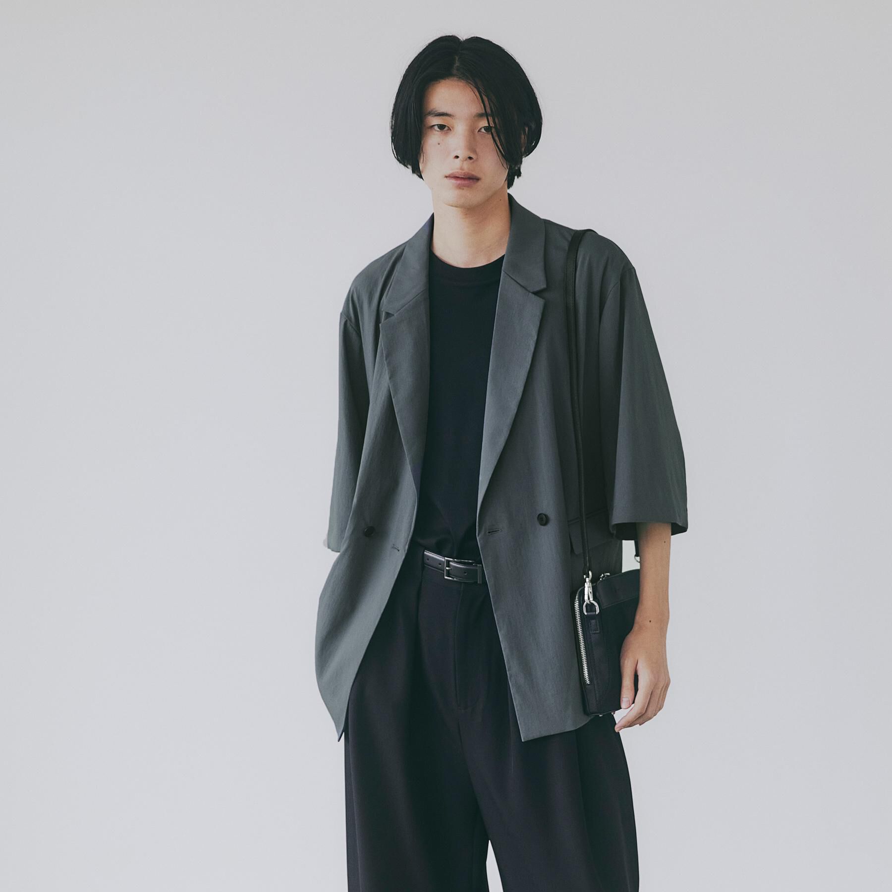 tk.TAKEO KIKUCHI「【接触冷感／UVCUT／セットアップ対応可】COOL PLAY5部袖ジャケット」|テーラードジャケット|チャコールグレー(0