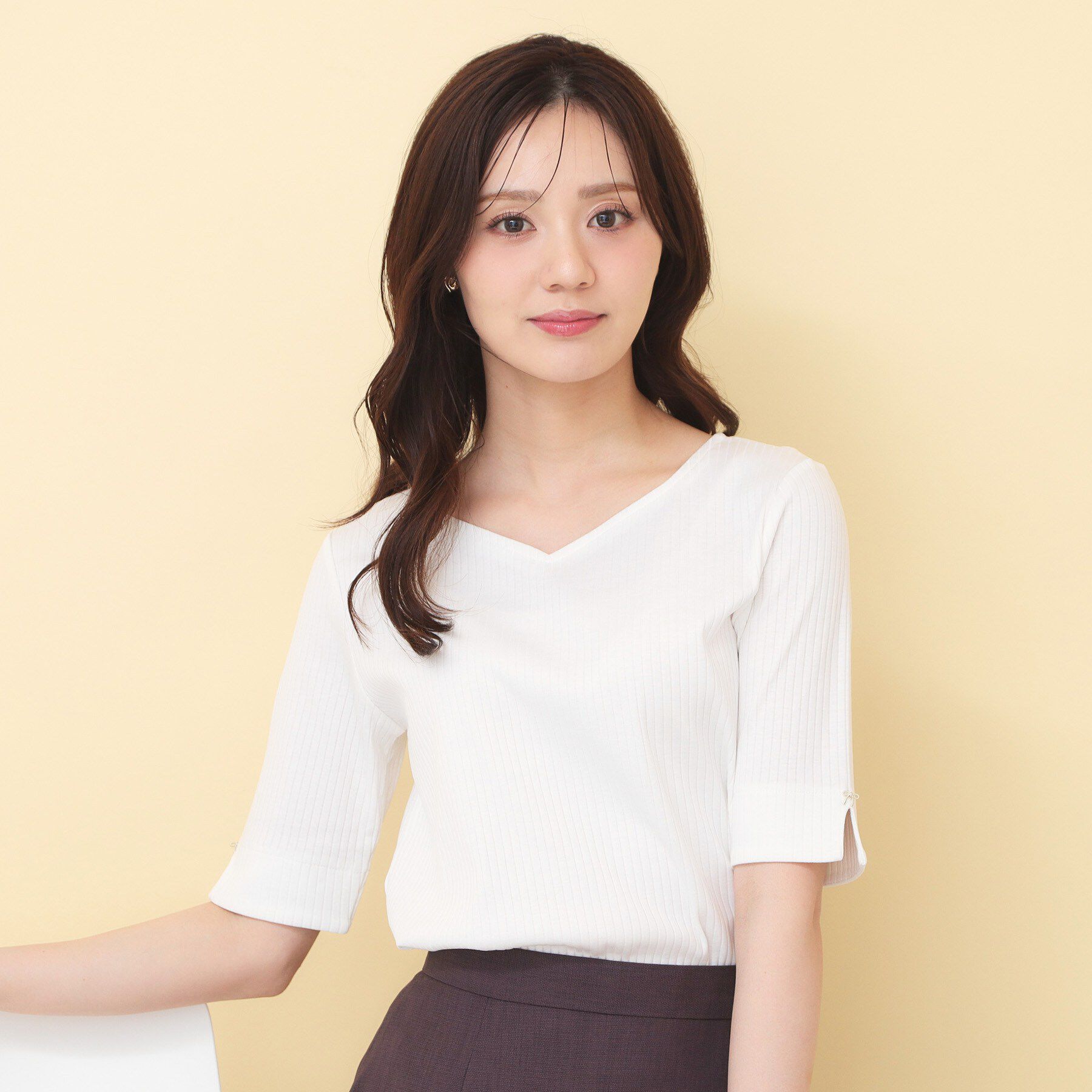 index「【接触冷感】ハートネックリボンボタンワイドリブ《UVケア／洗濯機OK》」|Tシャツ・カットソー|オフホワイト(003