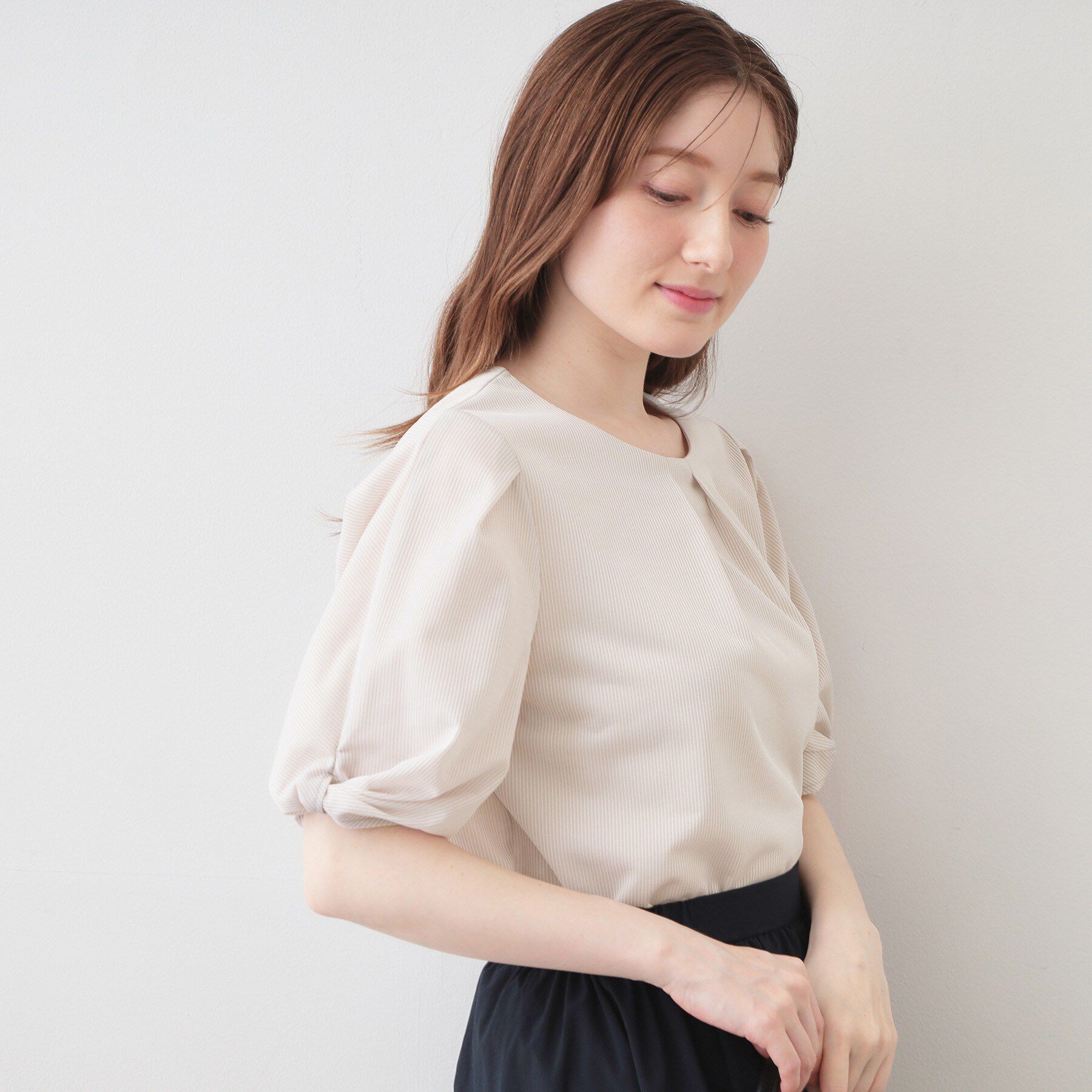 index「【吸水速乾】ストライプ調デザインスリーブトップス《洗濯機OK》」|Tシャツ・カットソー|